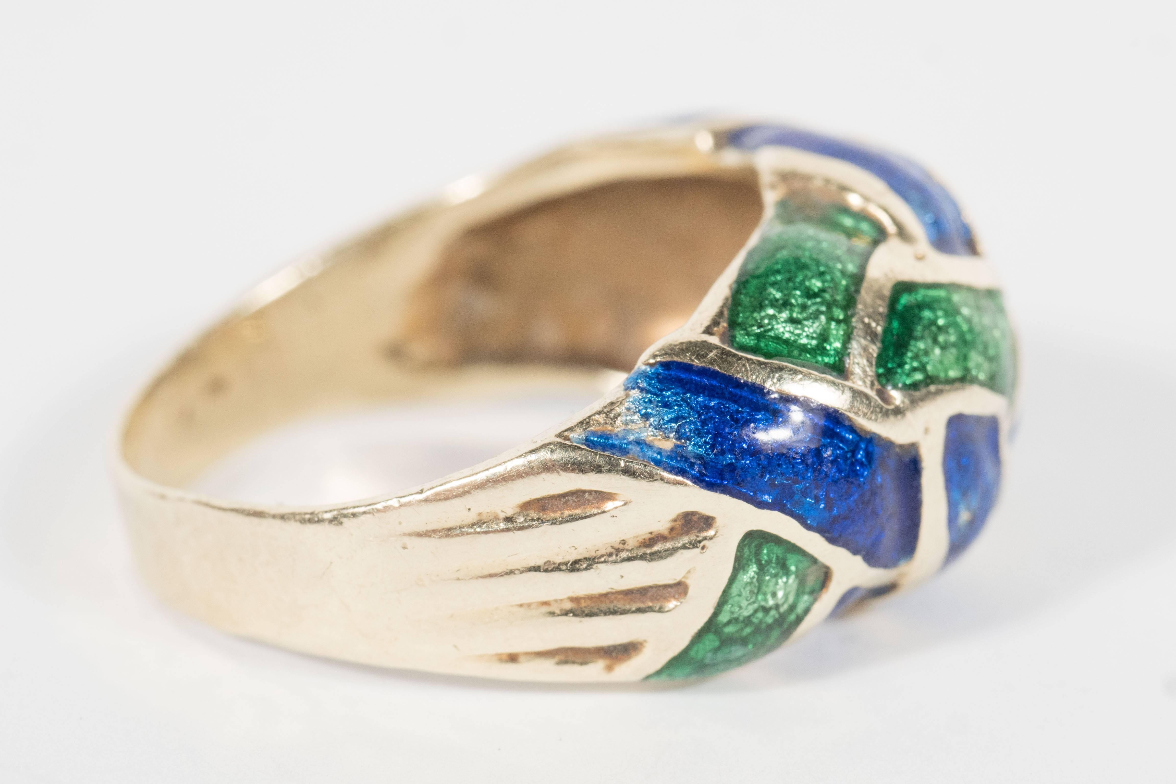 Women's Mid-Century Modernist Enamel Gold Knot Ring