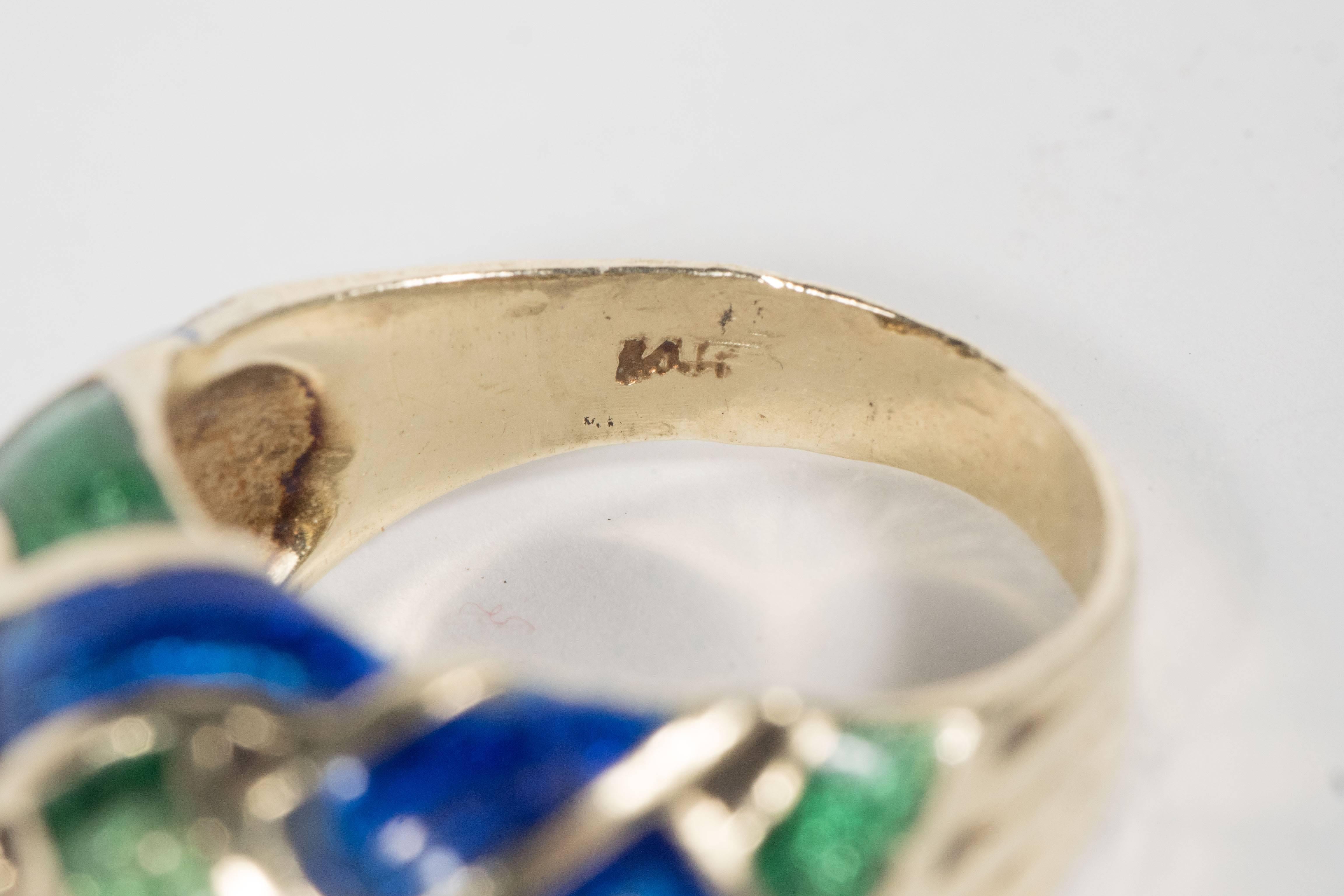 Mid-Century Modernist Enamel Gold Knot Ring 1
