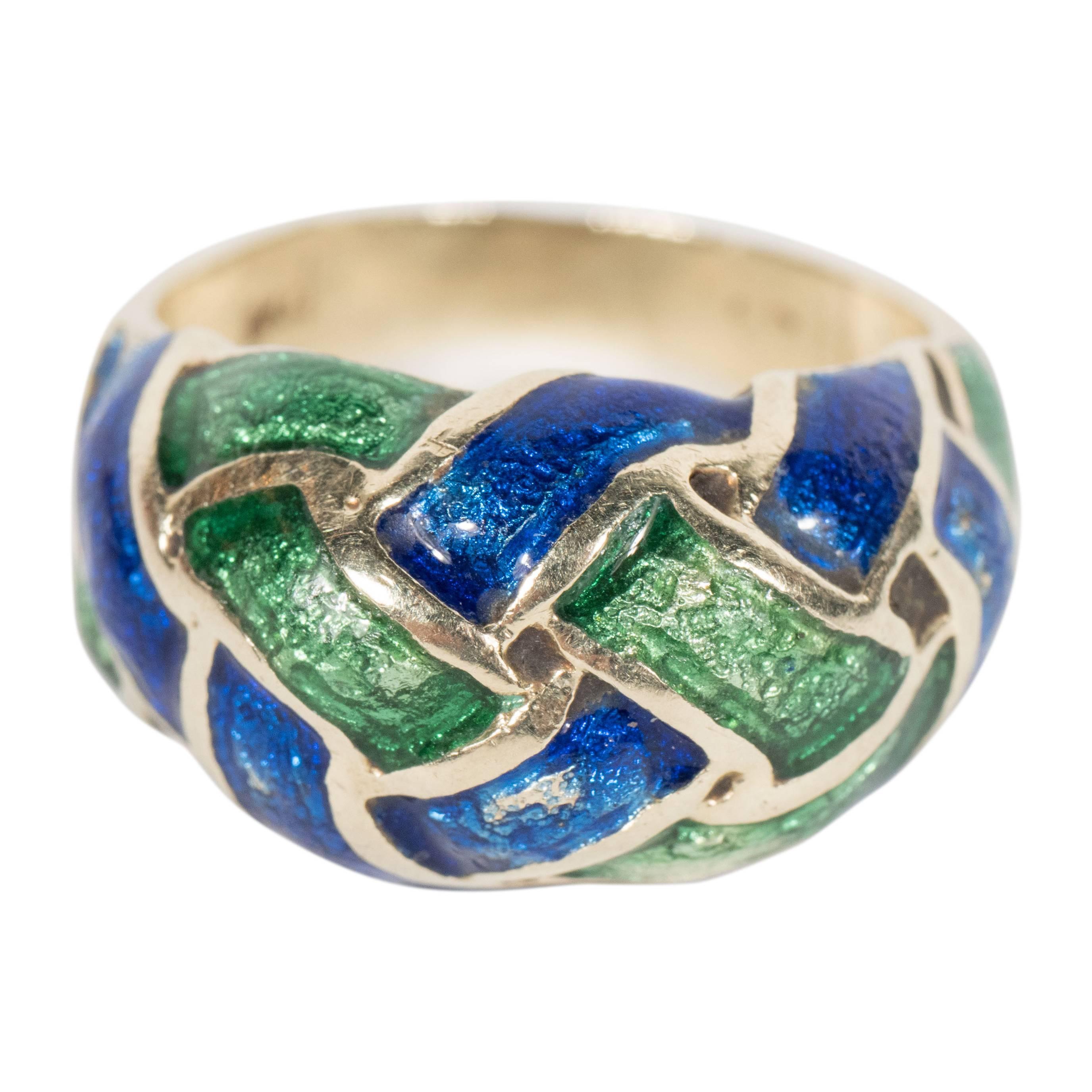 Mid-Century Modernist Enamel Gold Knot Ring