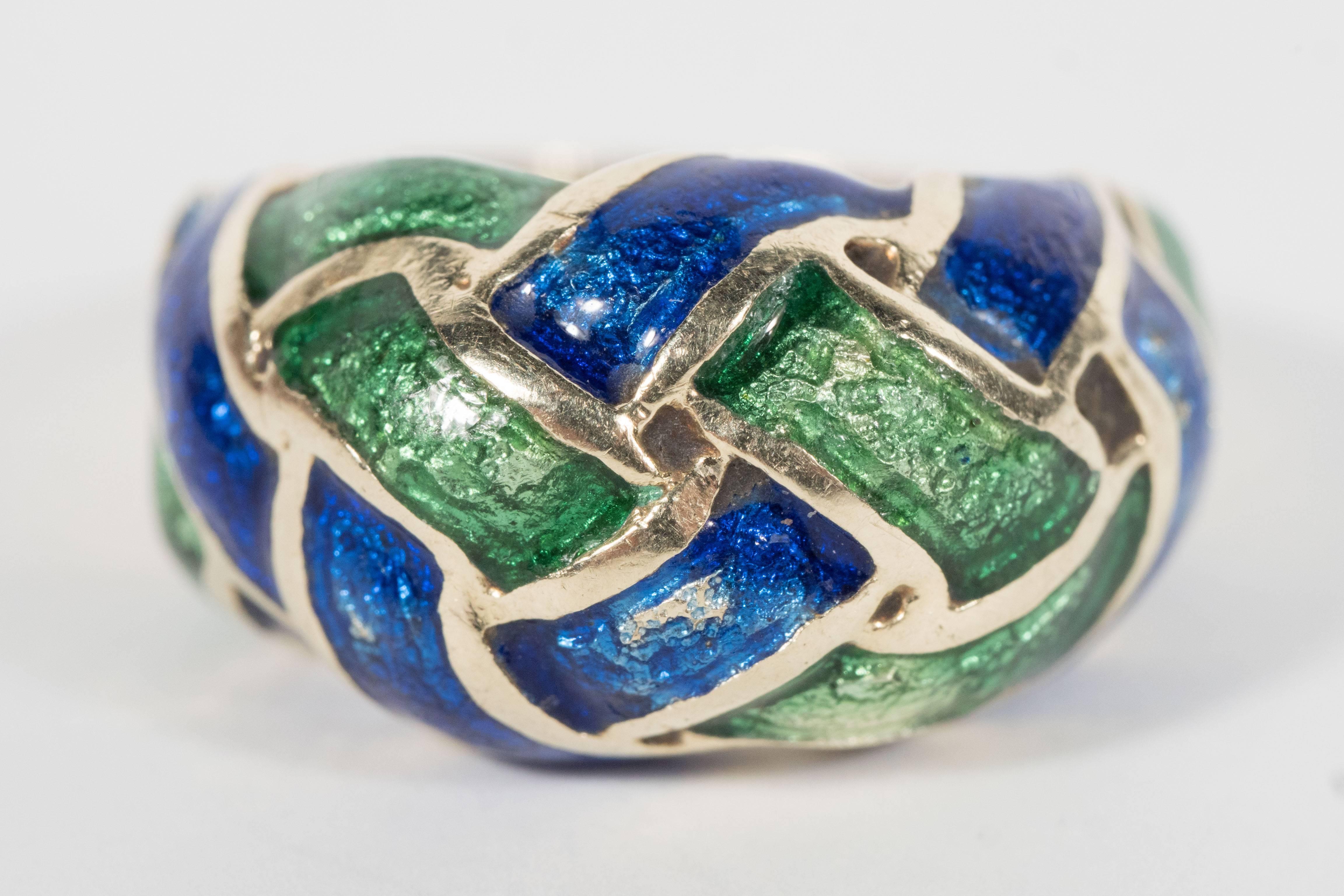Mid-Century Modernist Enamel Gold Knot Ring 4