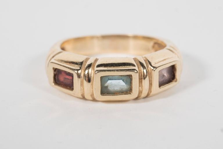 Modernist Aquamarine Citrine Garnet Gold Stacking Rings at 1stDibs