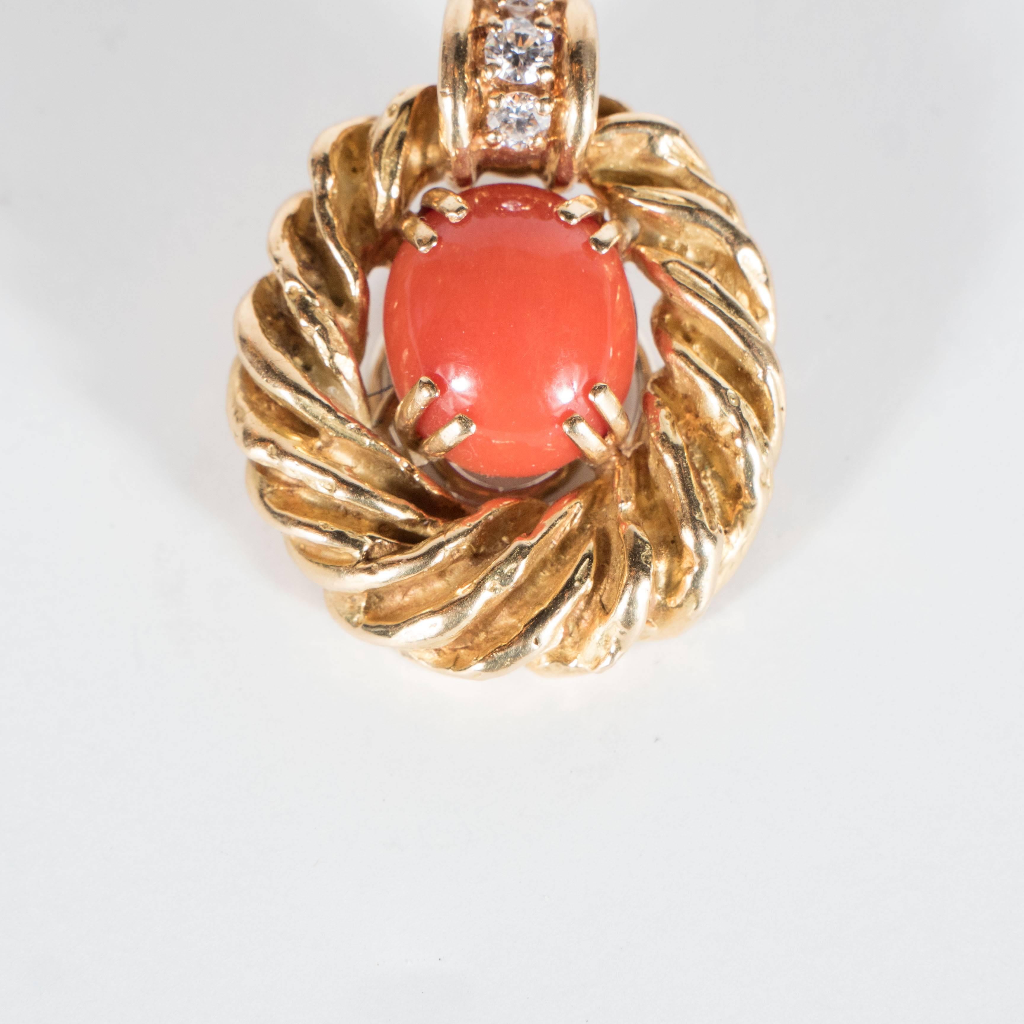 Chaumet Paris Gorgeous Mid-Century Coral Diamond Gold Earrings In Excellent Condition In New York, NY