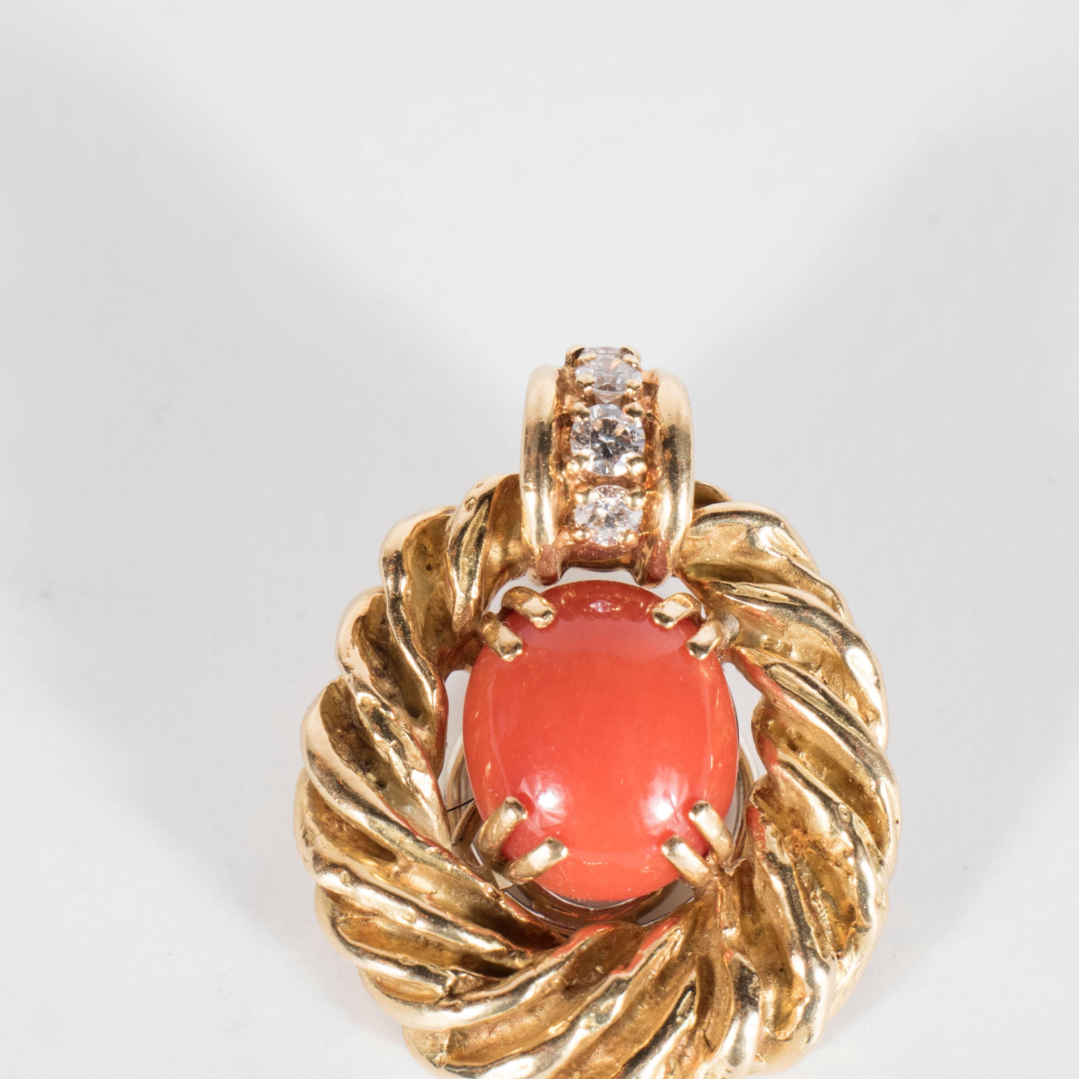 Women's Chaumet Paris Gorgeous Mid-Century Coral Diamond Gold Earrings