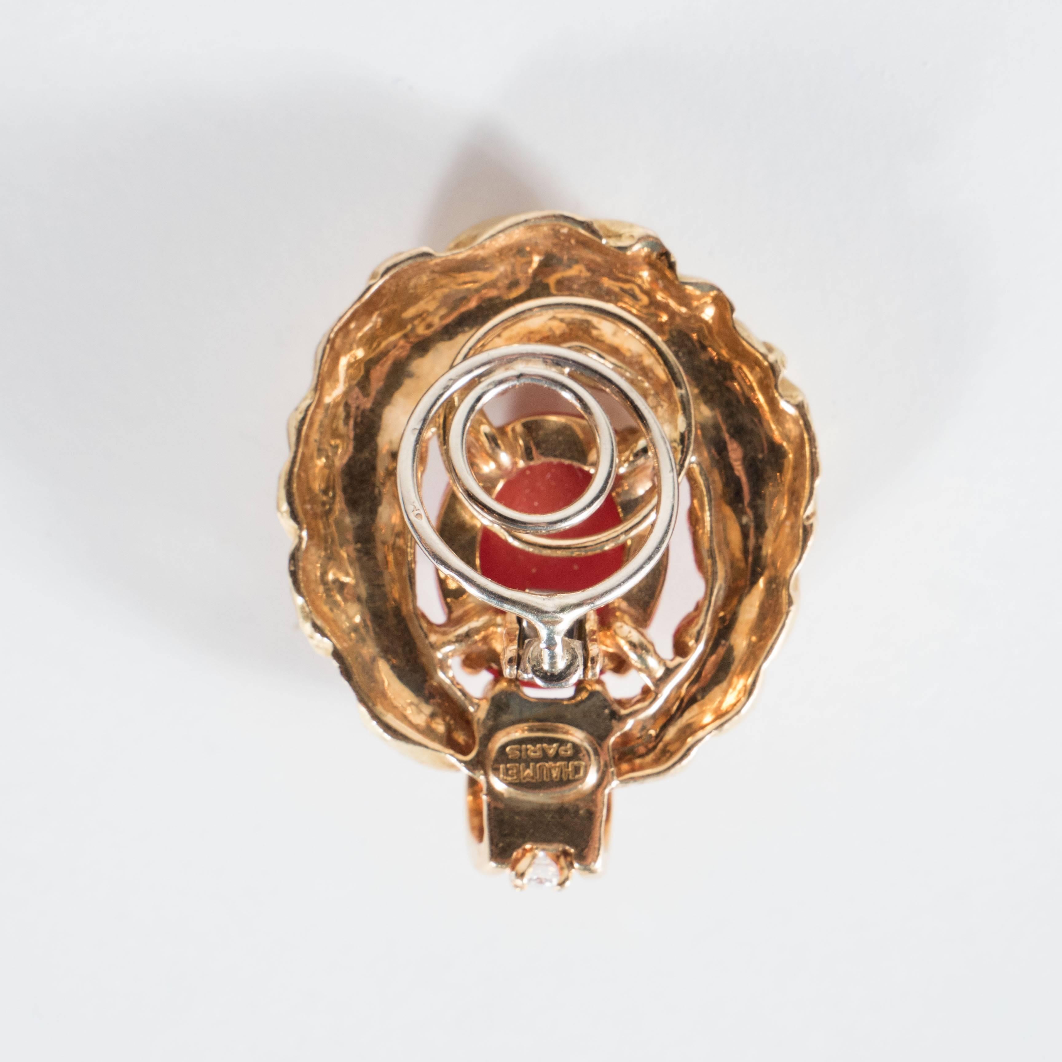 Chaumet Paris Gorgeous Mid-Century Coral Diamond Gold Earrings 1