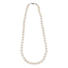 Mid Century Modernist Matched Cultured Pearl Diamond Gold Necklace 10