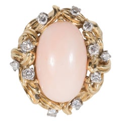 Mid-Century Angel Coral Diamond Gold Dome Ring