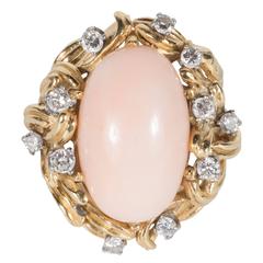 Mid-Century Angel Coral Diamond Gold Dome Ring 8