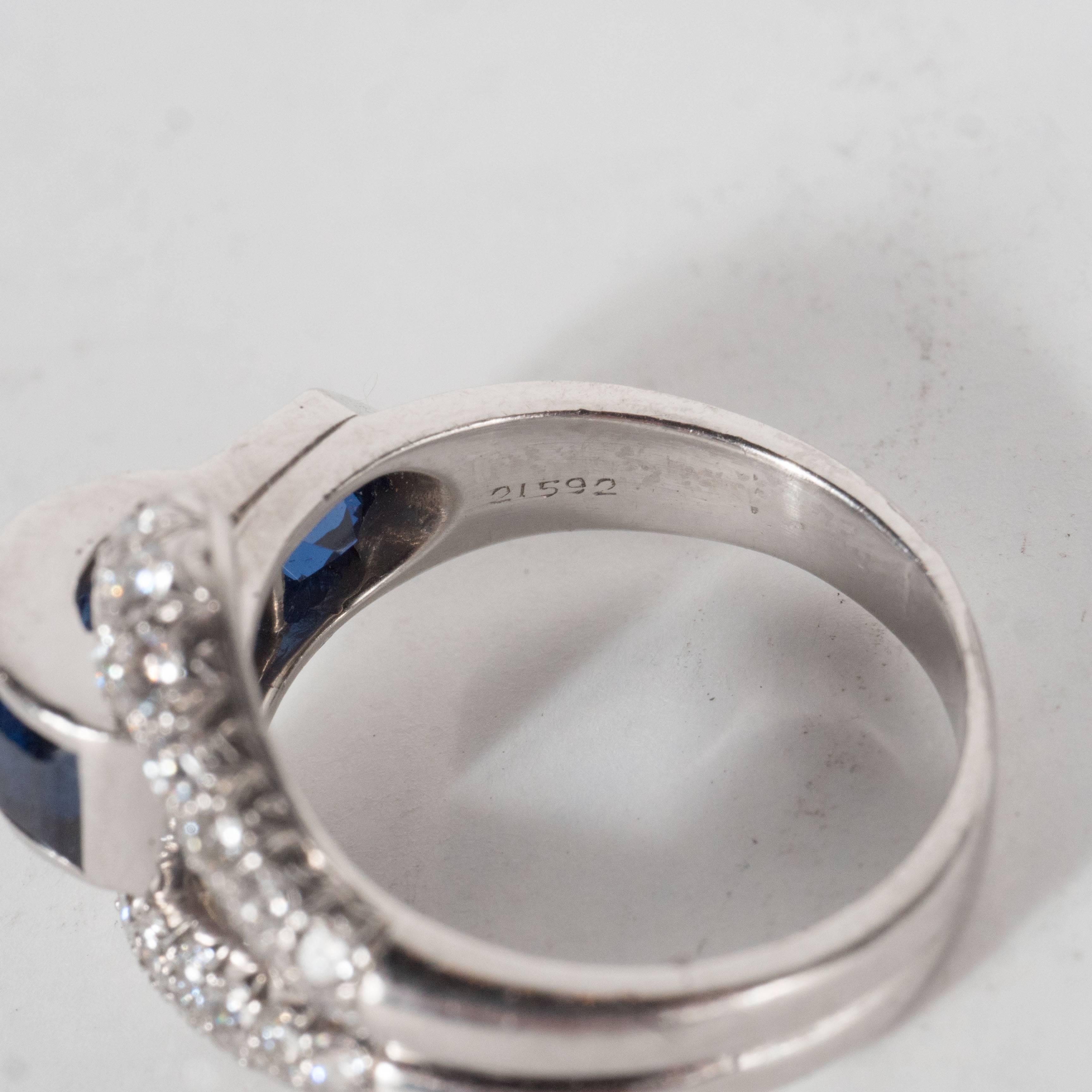 Art Deco Burmese Sapphire Diamond Platinum Buckle Ring 4
