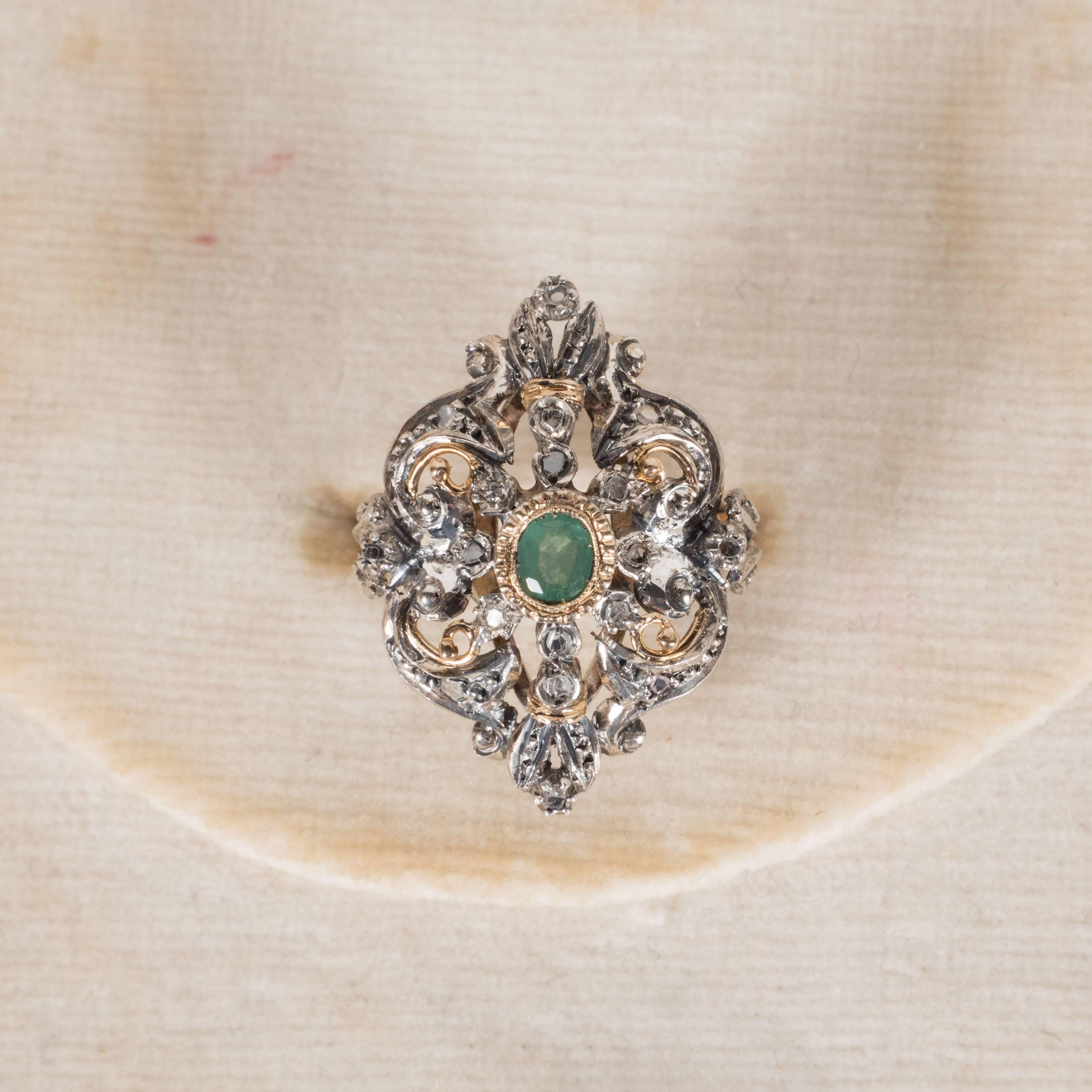 Antique Suite of Jewelry in Diamonds Emeralds Gold and Sterling 3