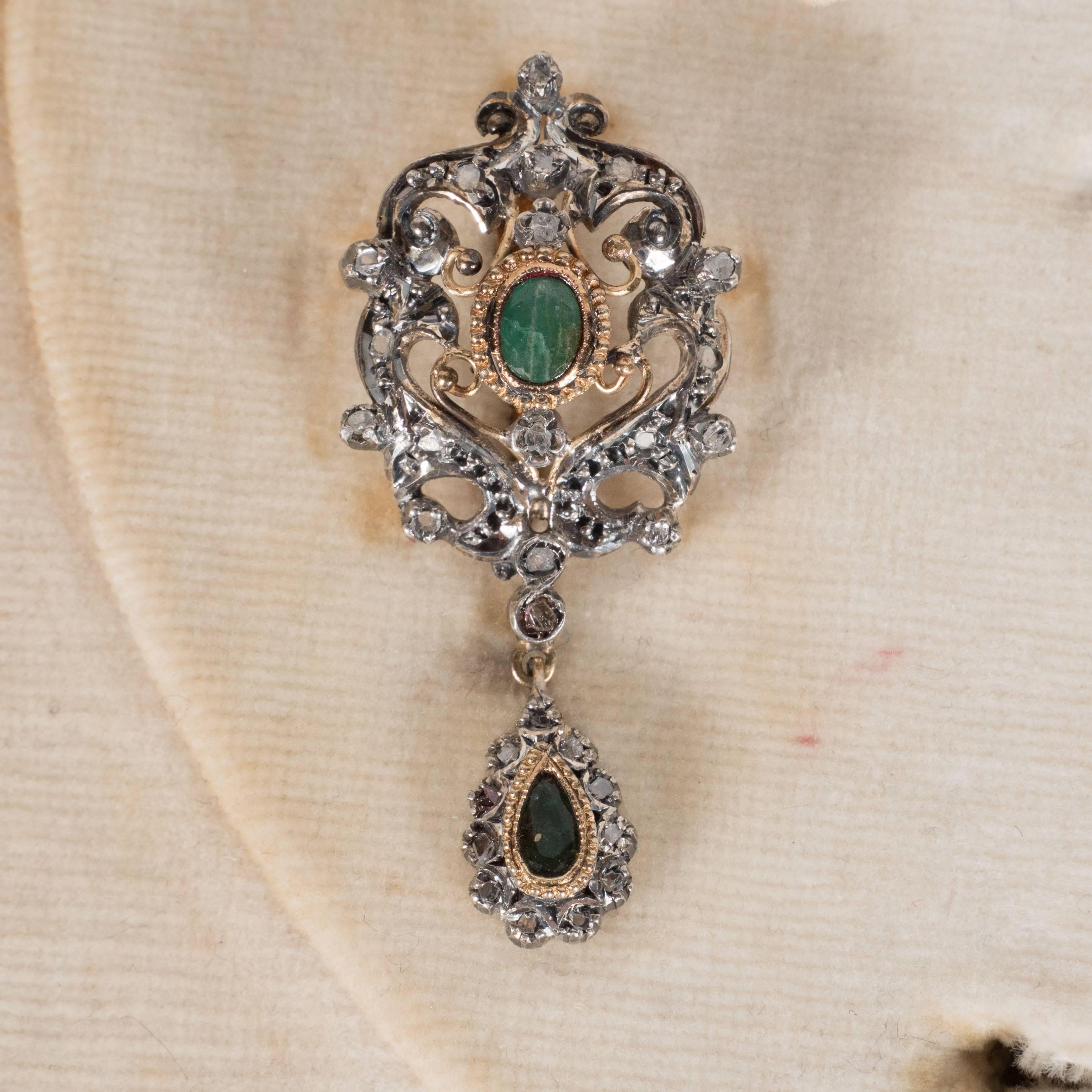 Antique Suite of Jewelry in Diamonds Emeralds Gold and Sterling 4