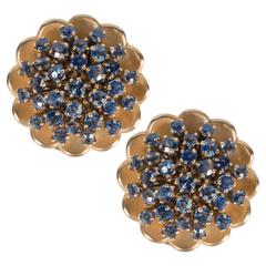 Mid-Century Stylized Sapphire Gold Floral Earclips 5