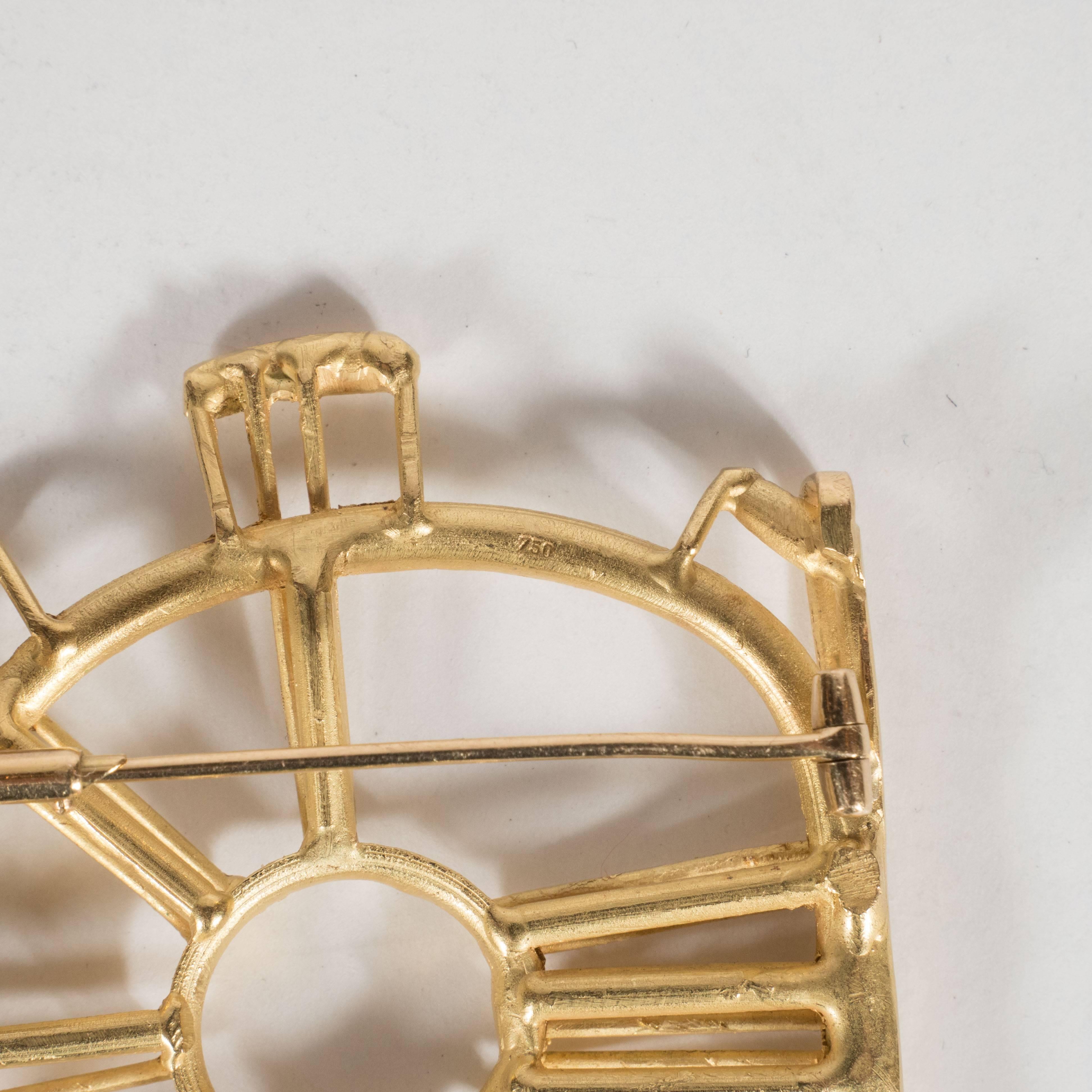 Women's Sophisticated Mid-Century Modernist Serpentine Jade Gold Brooch