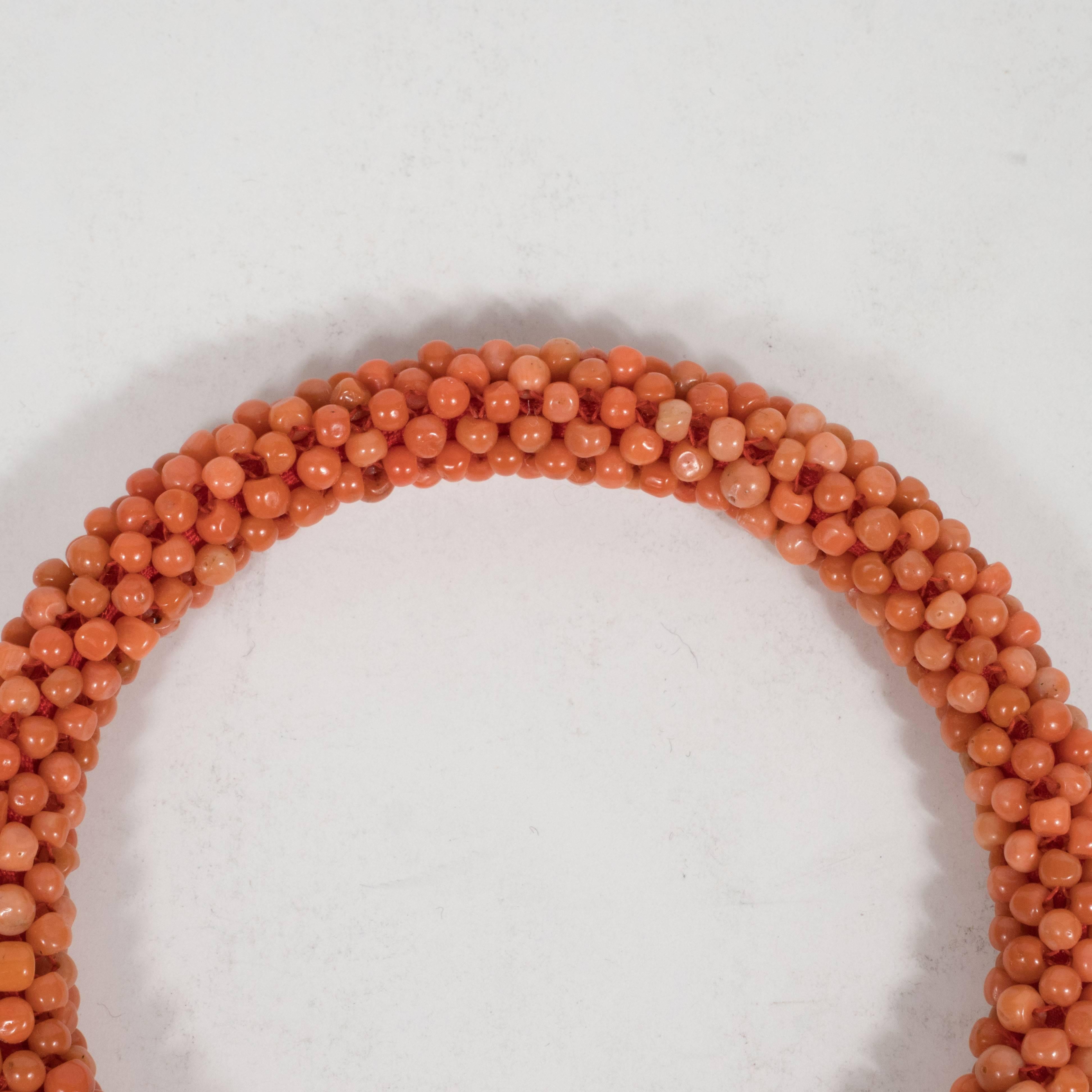 Modernist Sophisticated Beaded Precious Red Coral Bracelet with Matching Thread
