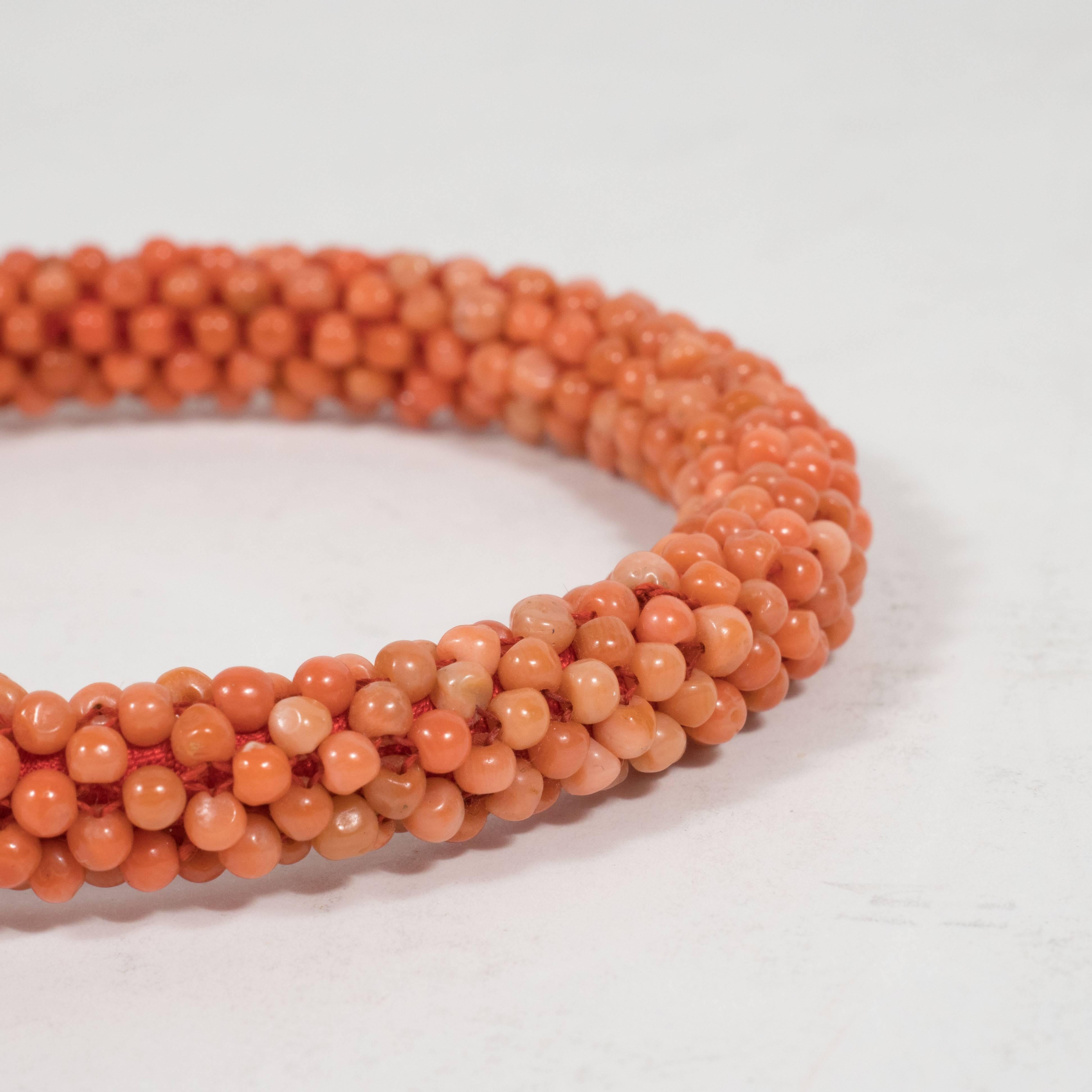 Sophisticated Beaded Precious Red Coral Bracelet with Matching Thread In Excellent Condition In New York, NY