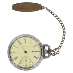 Vintage Waltham Chronometer Pocket Watch with Foliate Engravings and Brass Chain