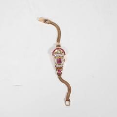 Retro Platinum Rose Gold Diamonds Rubies Art Deco Snake Bracelet Wristwatch