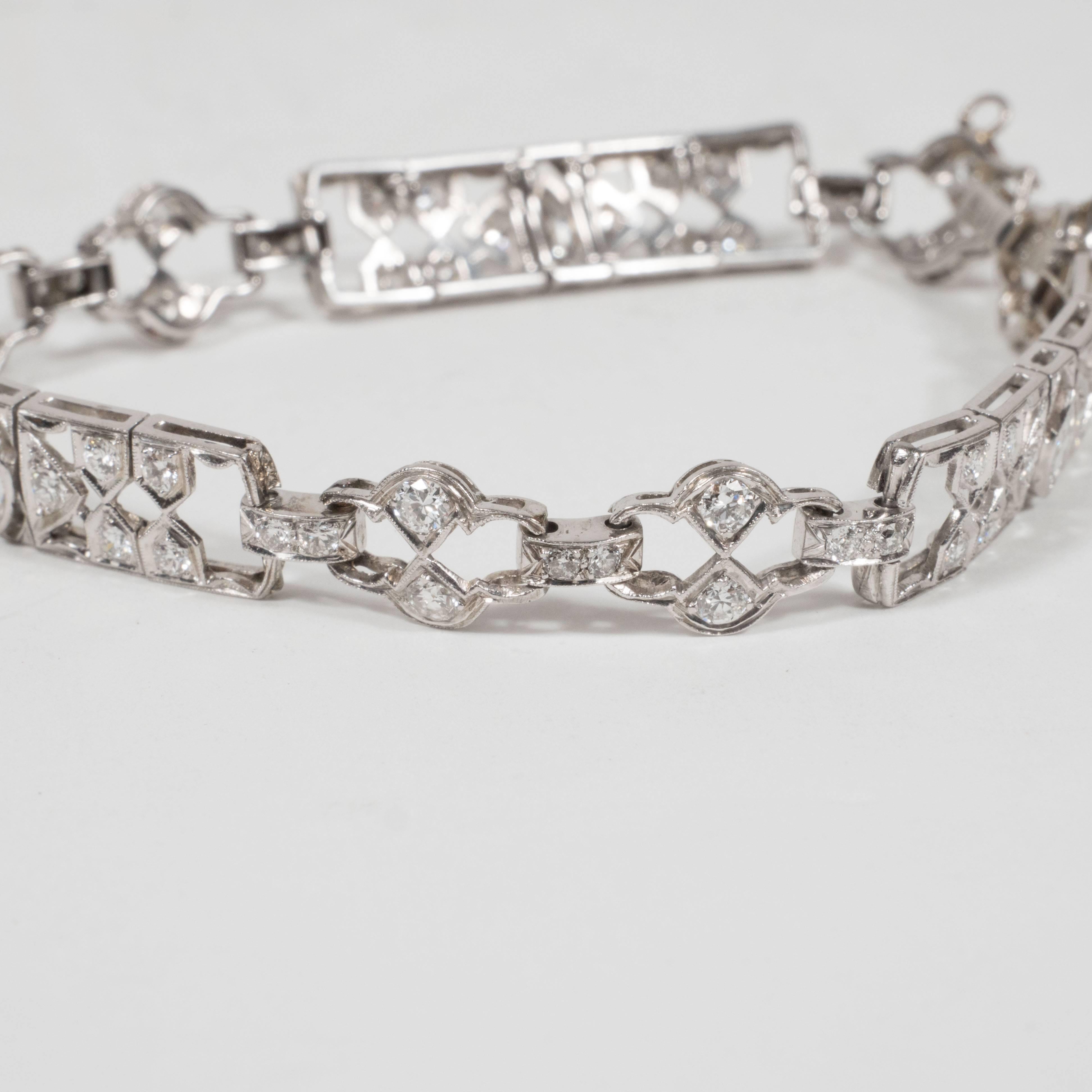 Women's Art Deco Round and European Cut Diamonds Platinum Bracelet  