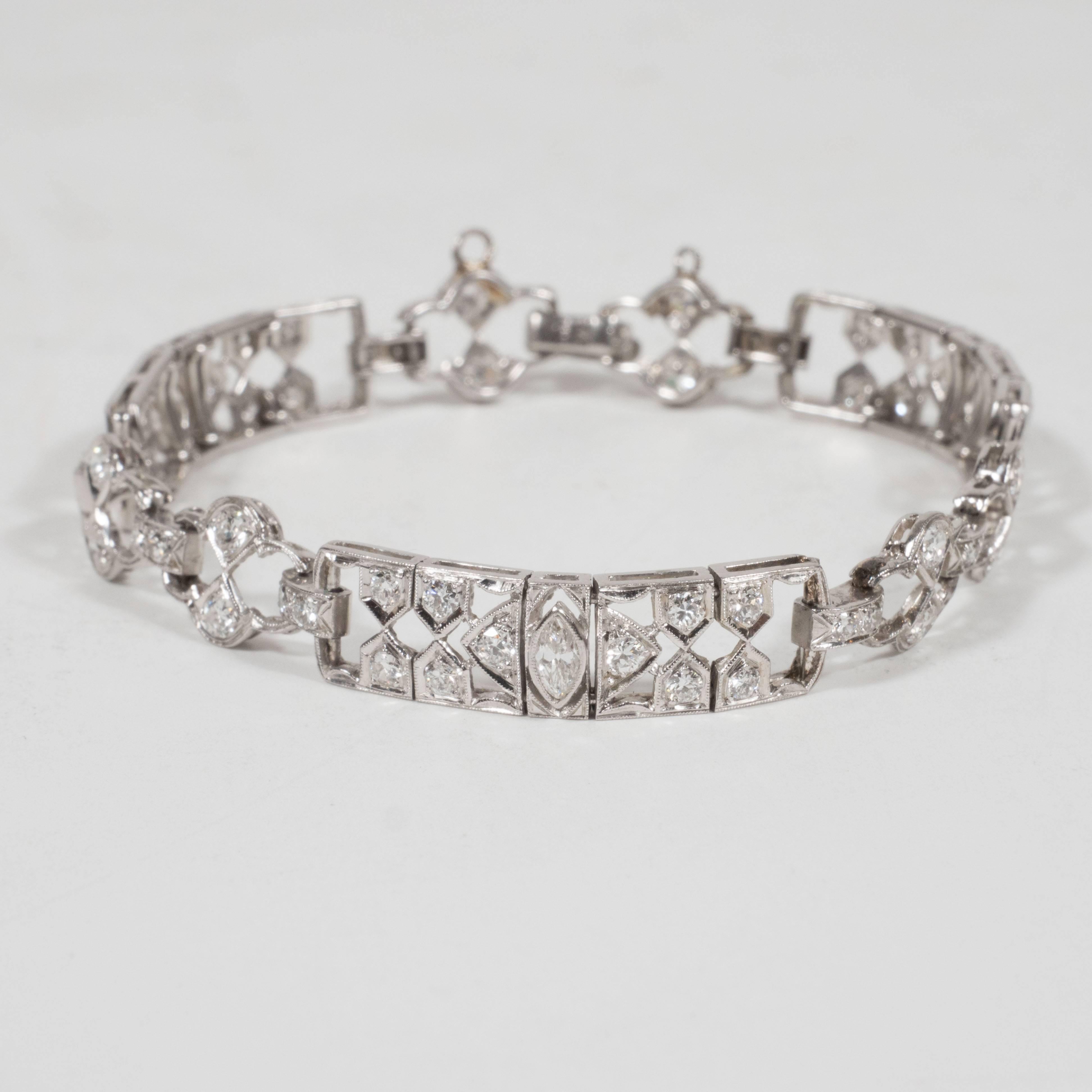 Art Deco Round and European Cut Diamonds Platinum Bracelet   In Excellent Condition In New York, NY