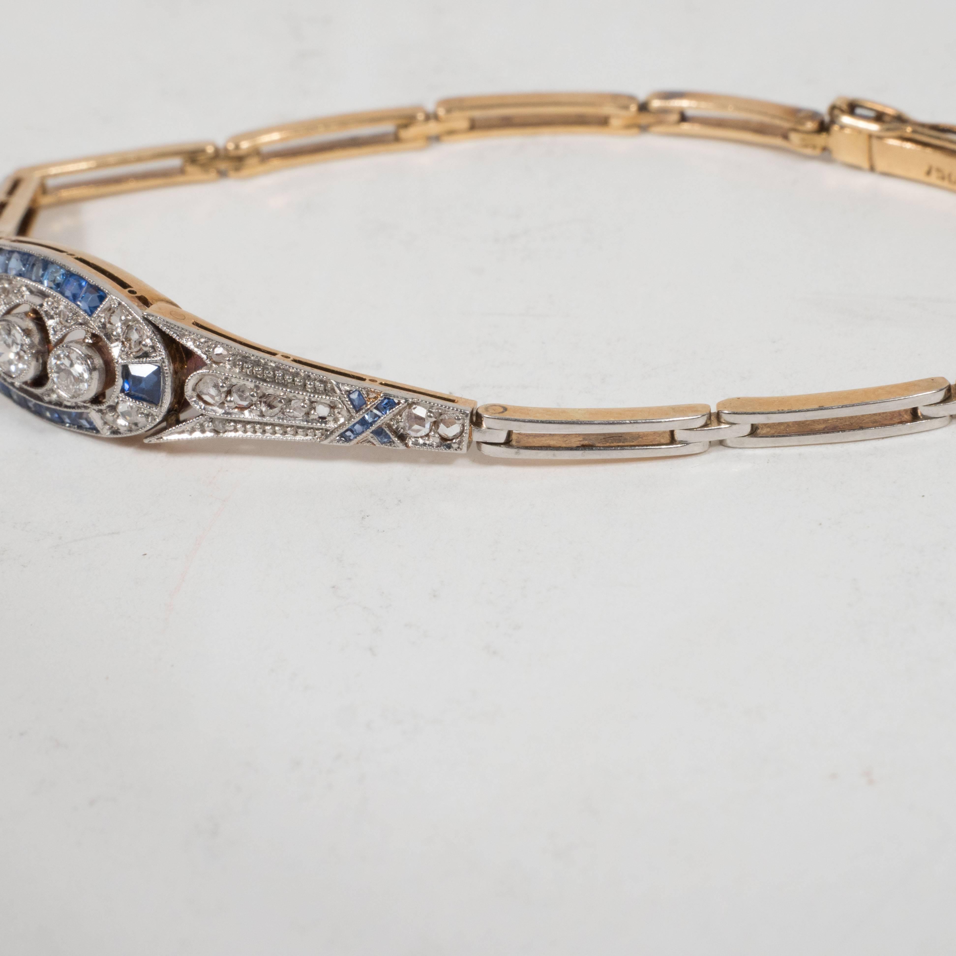 Exquisite Art Deco Sapphire Diamond Filigreed White Gold Bracelet  1