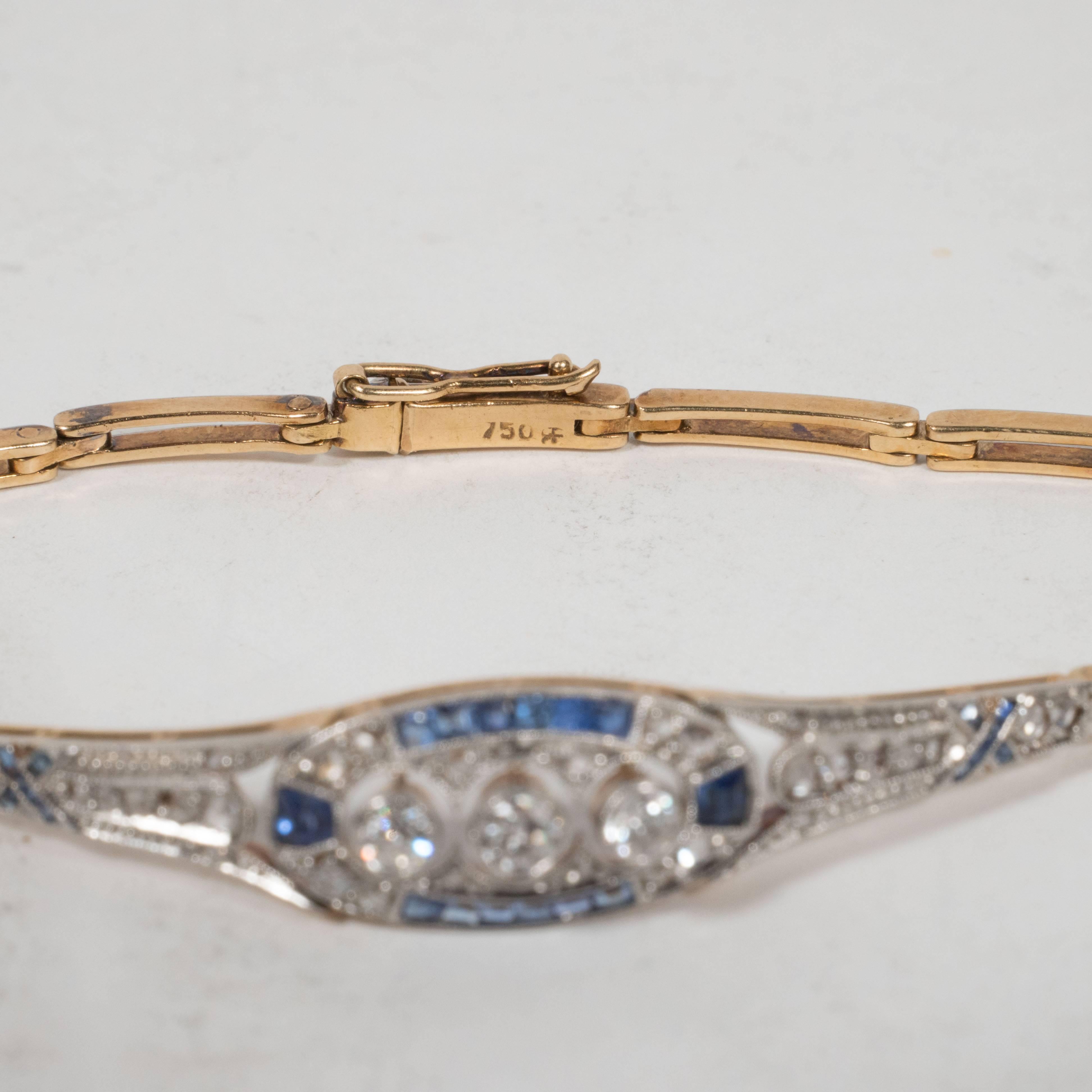 Exquisite Art Deco Sapphire Diamond Filigreed White Gold Bracelet  2
