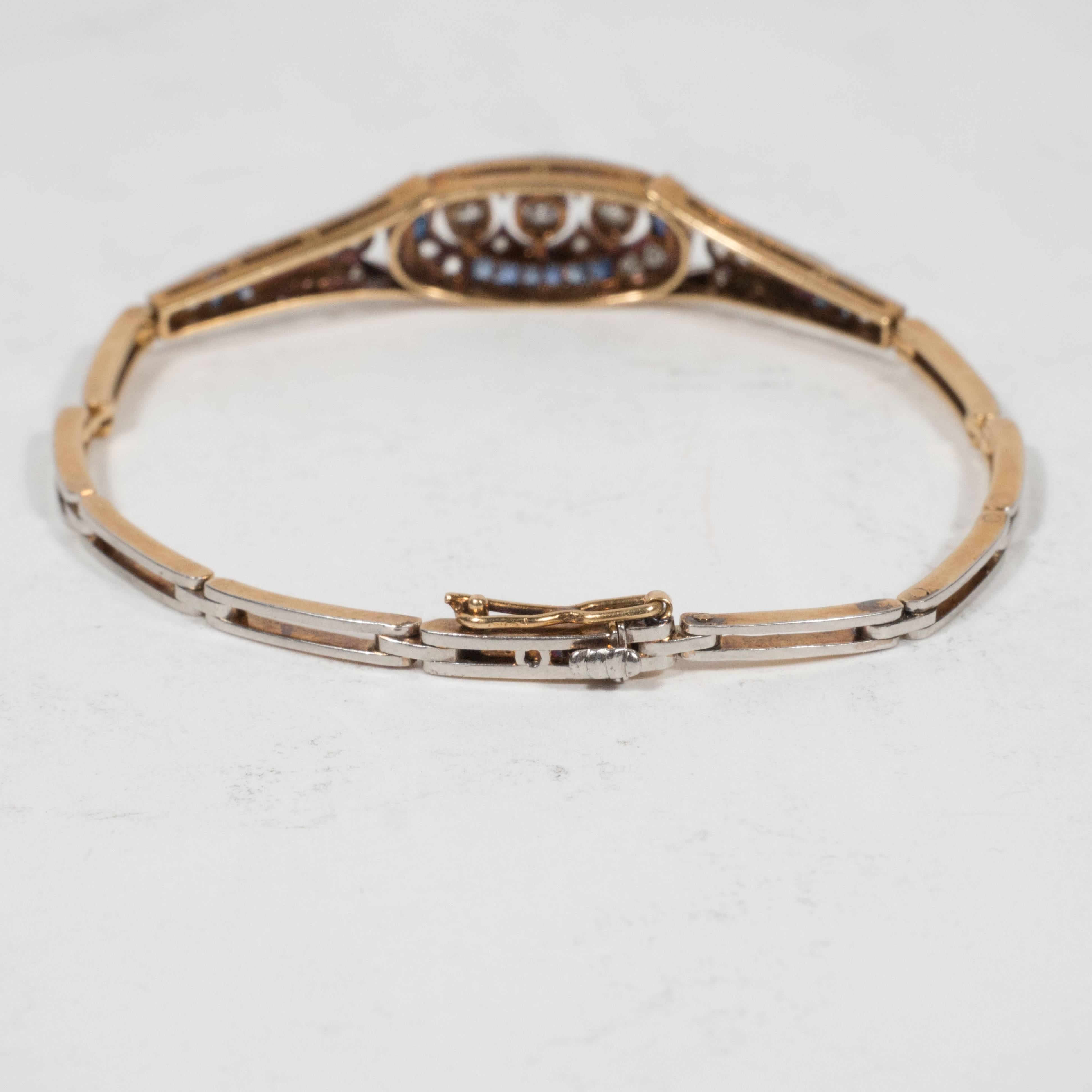 Exquisite Art Deco Sapphire Diamond Filigreed White Gold Bracelet  4