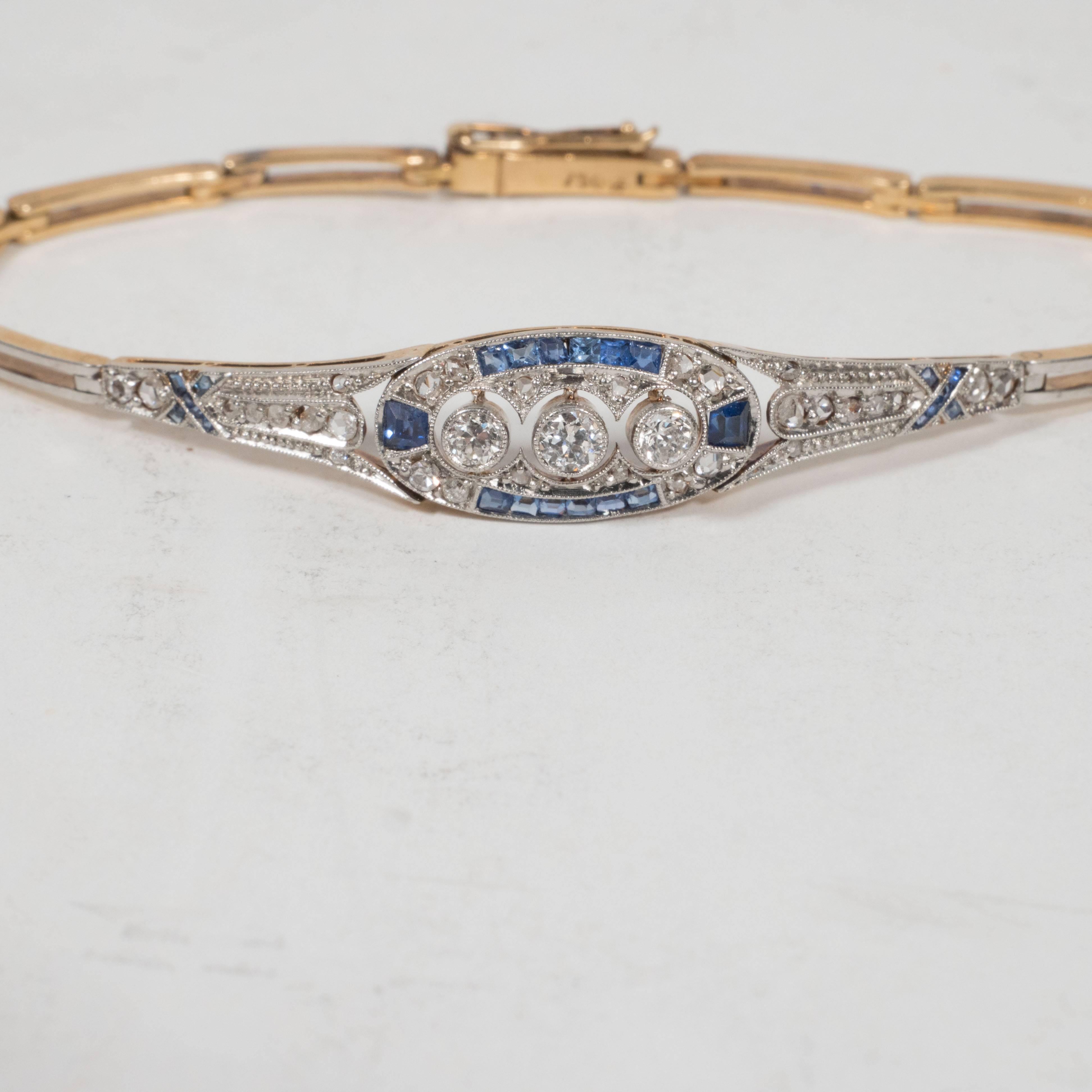Exquisite Art Deco Sapphire Diamond Filigreed White Gold Bracelet  In Excellent Condition In New York, NY