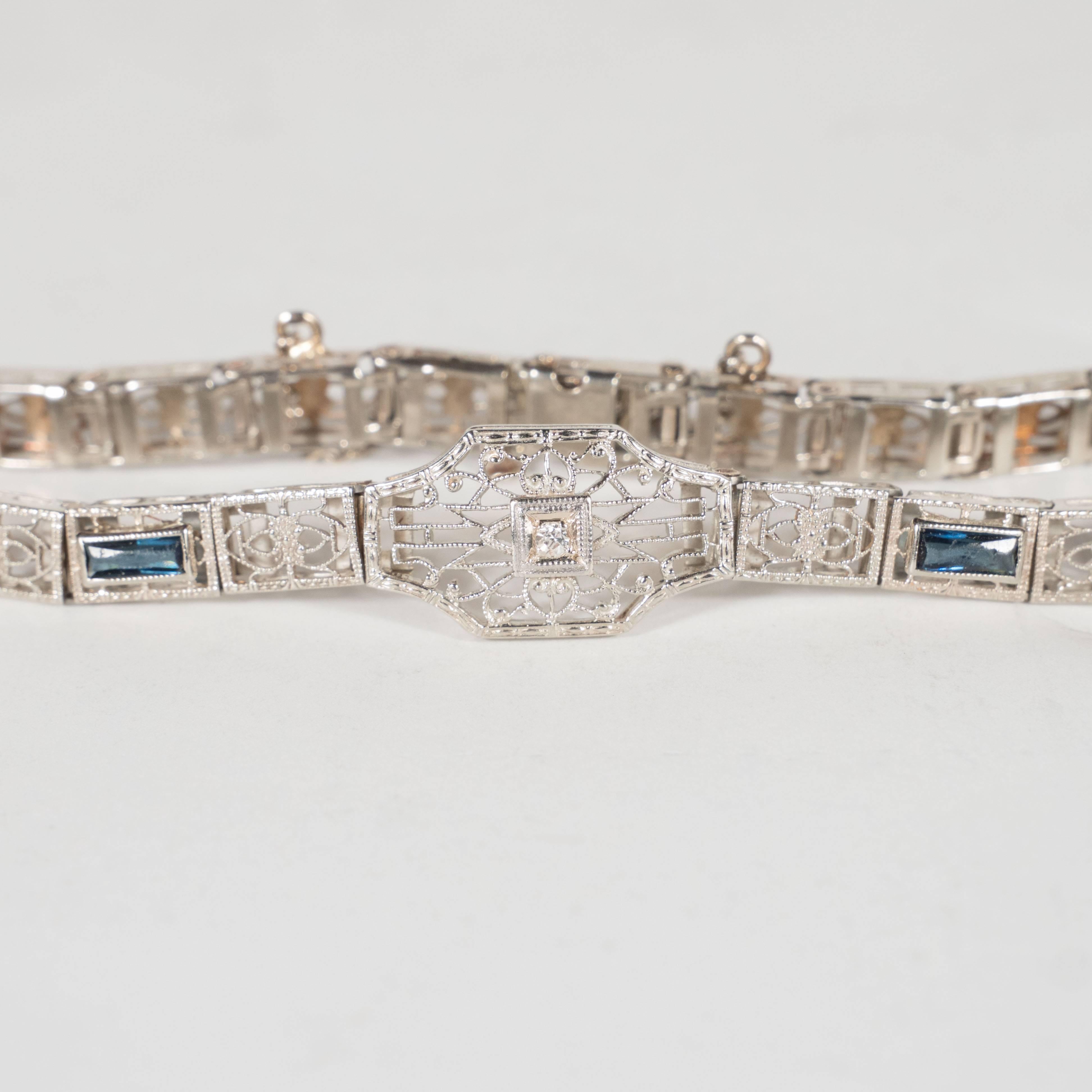 Women's Elegant Art Deco Diamond Bracelet in Filigreed White Gold