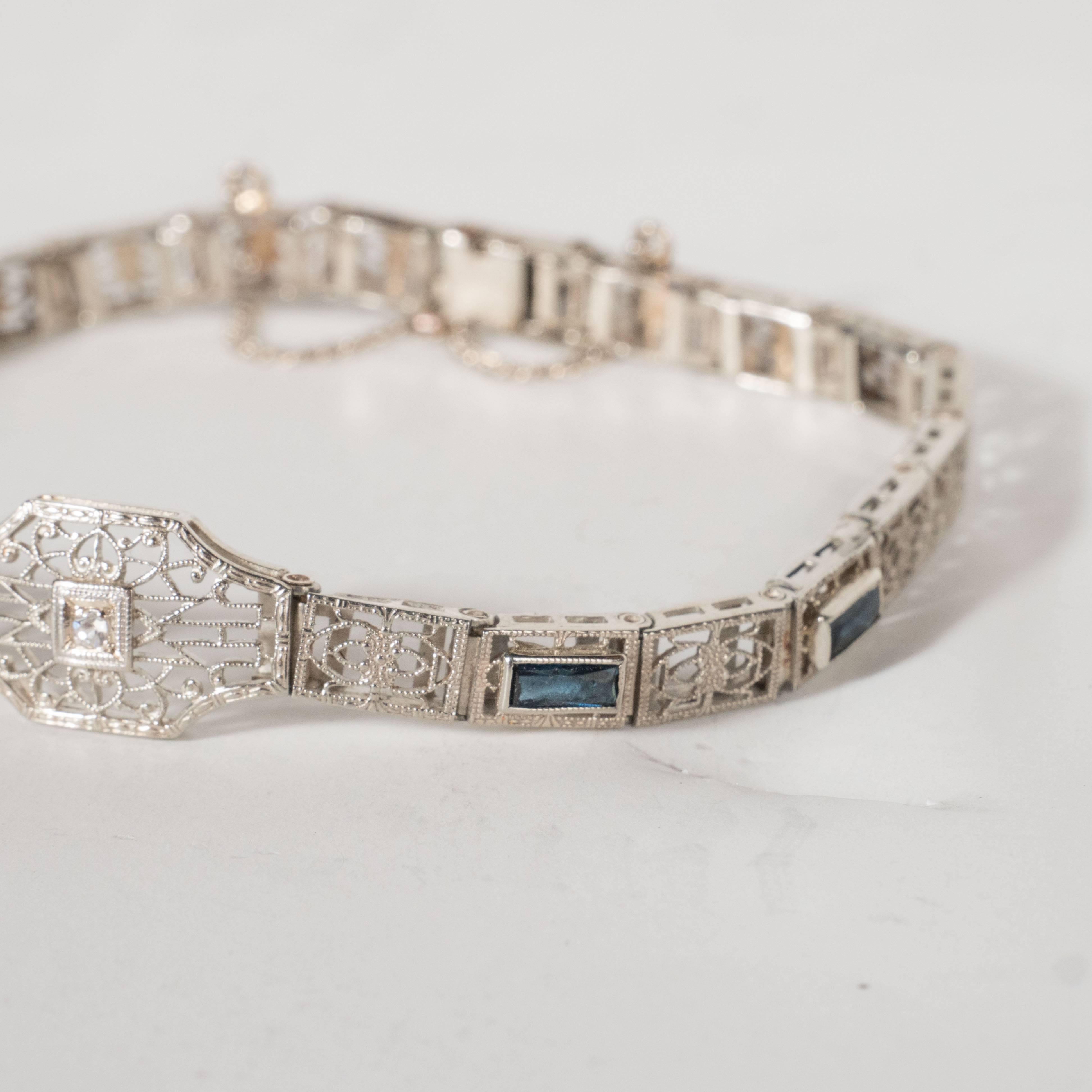 Elegant Art Deco Diamond Bracelet in Filigreed White Gold In Excellent Condition In New York, NY