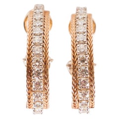 Pair of Mid-Century Modern 14 Karat Yellow Gold and Diamond Hoop Earrings