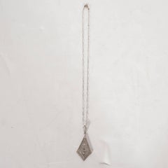 Art Deco White Gold Filigree Lavalier Necklace with Rose Cut Diamond