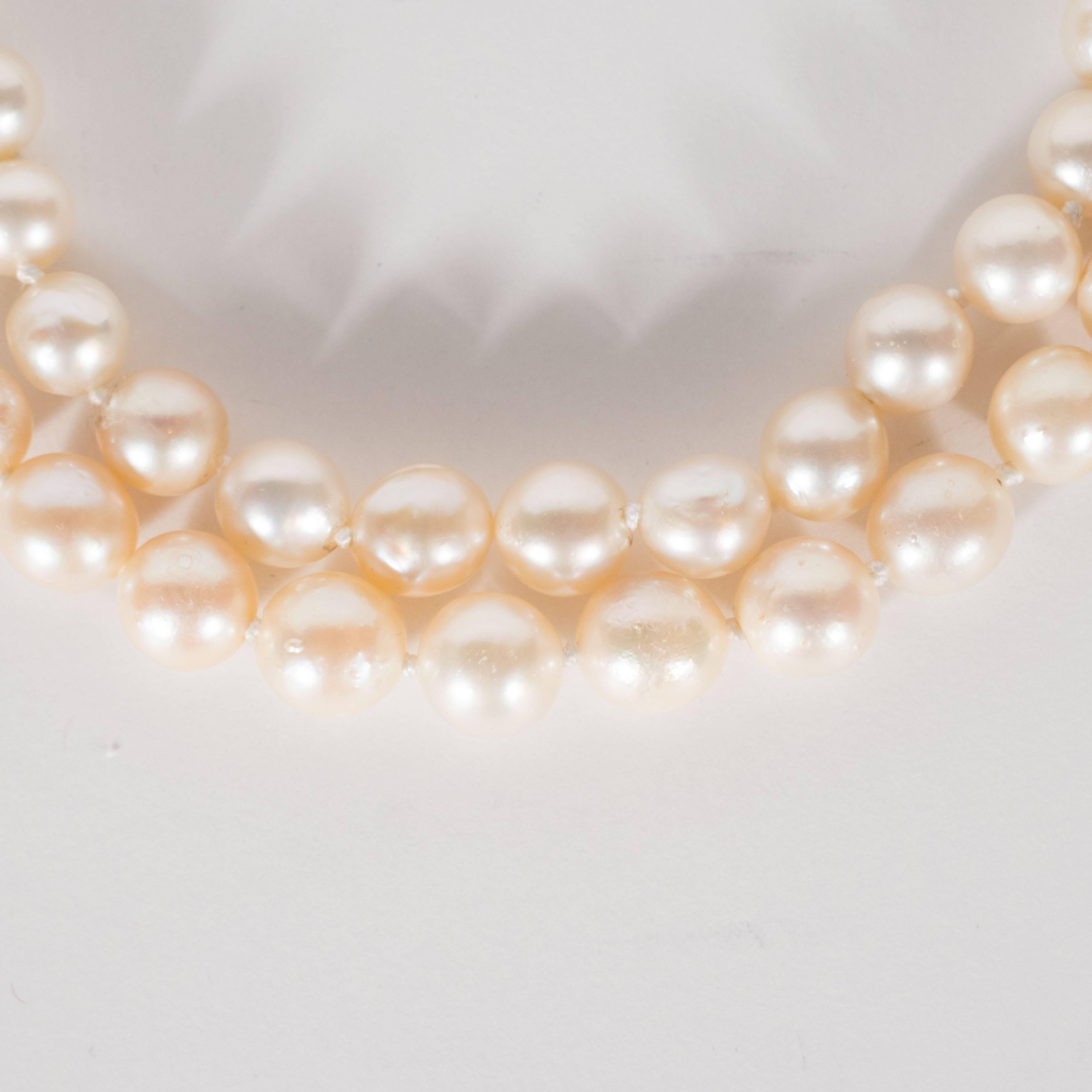 Graduated Baroque Pearl Choker with Gold Filigree and Trillion Diamond Clasp In Excellent Condition In New York, NY
