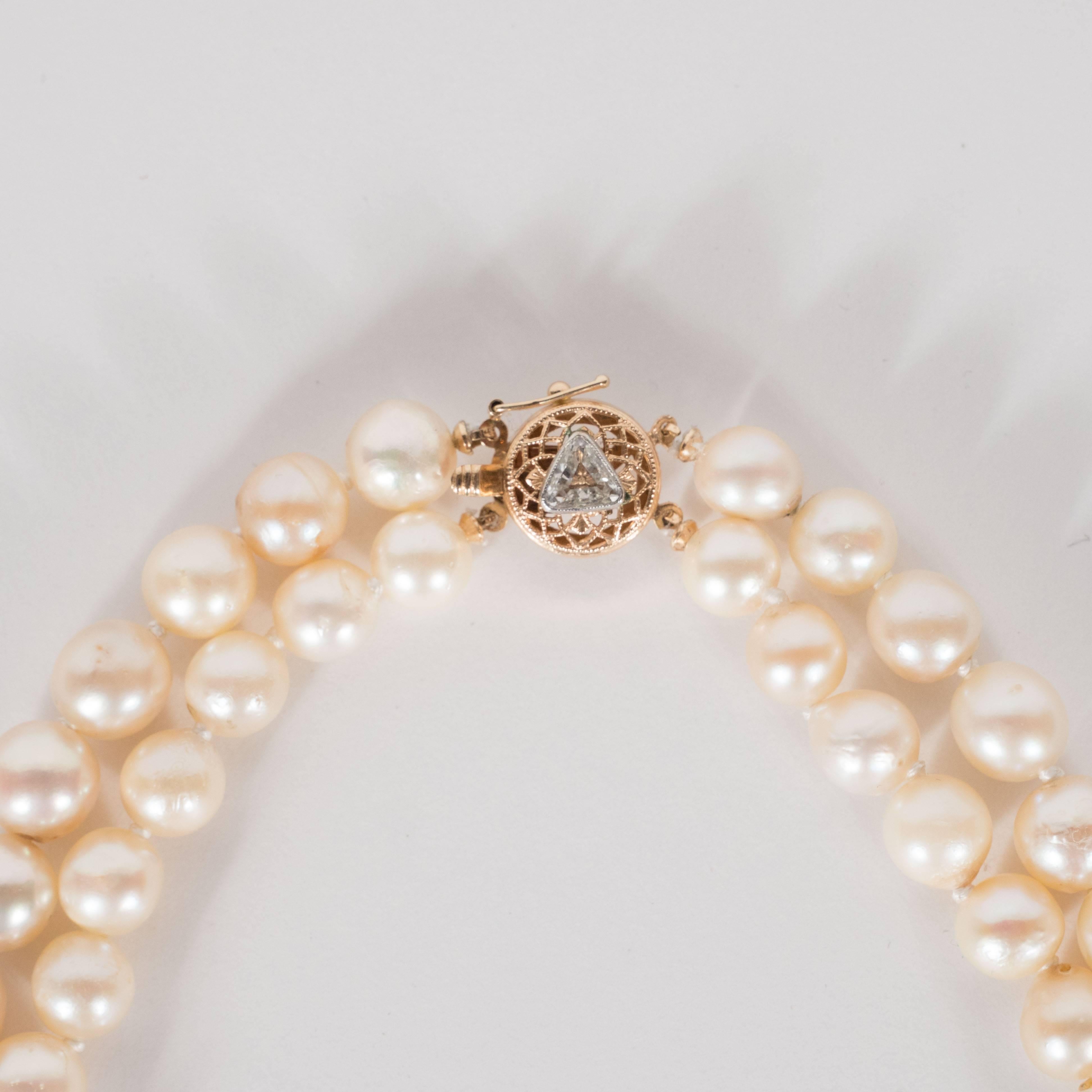 Modernist Graduated Baroque Pearl Choker with Gold Filigree and Trillion Diamond Clasp