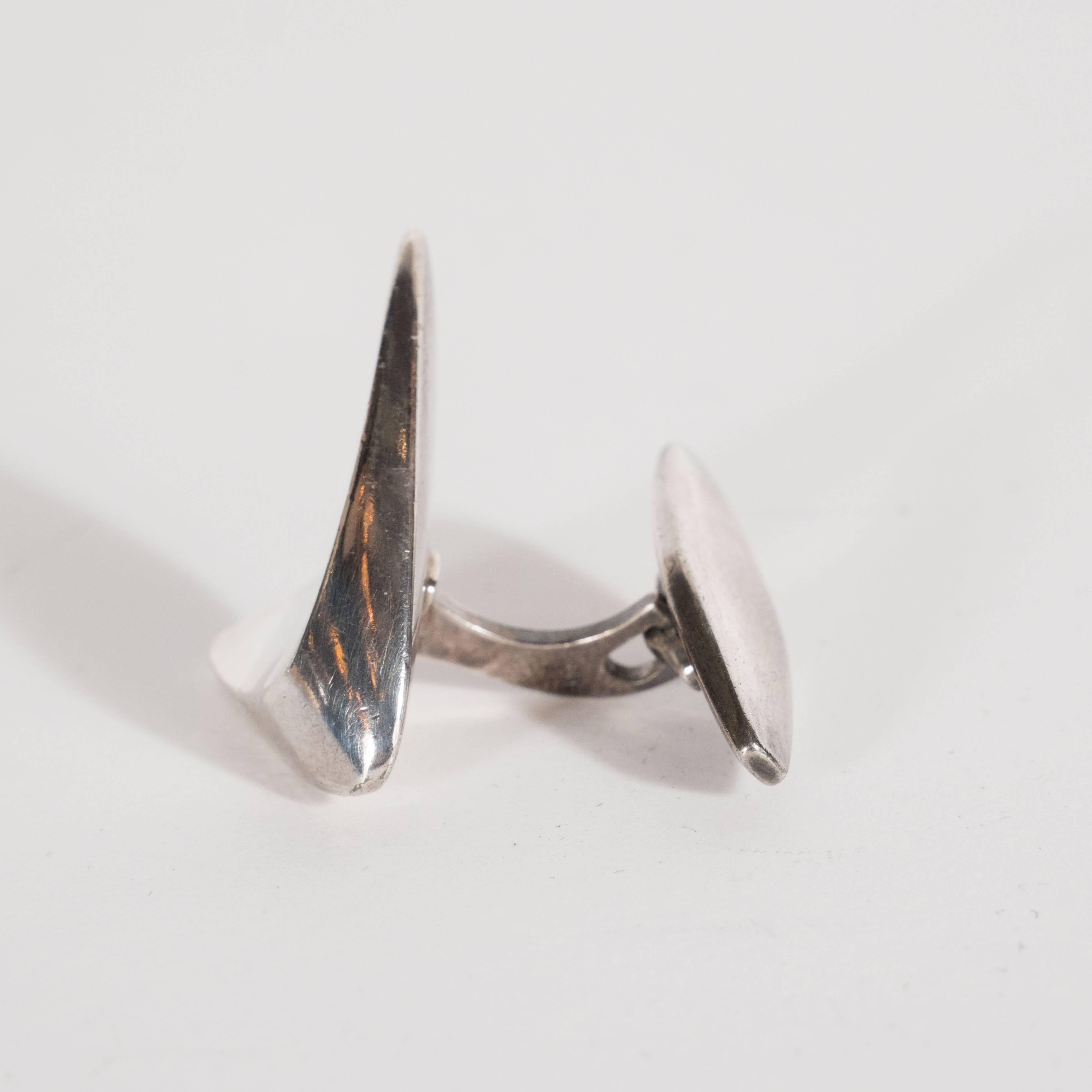 Mid-Century Modernist Space Age Sterling Silver Cufflinks by Georg Jensen In Excellent Condition In New York, NY