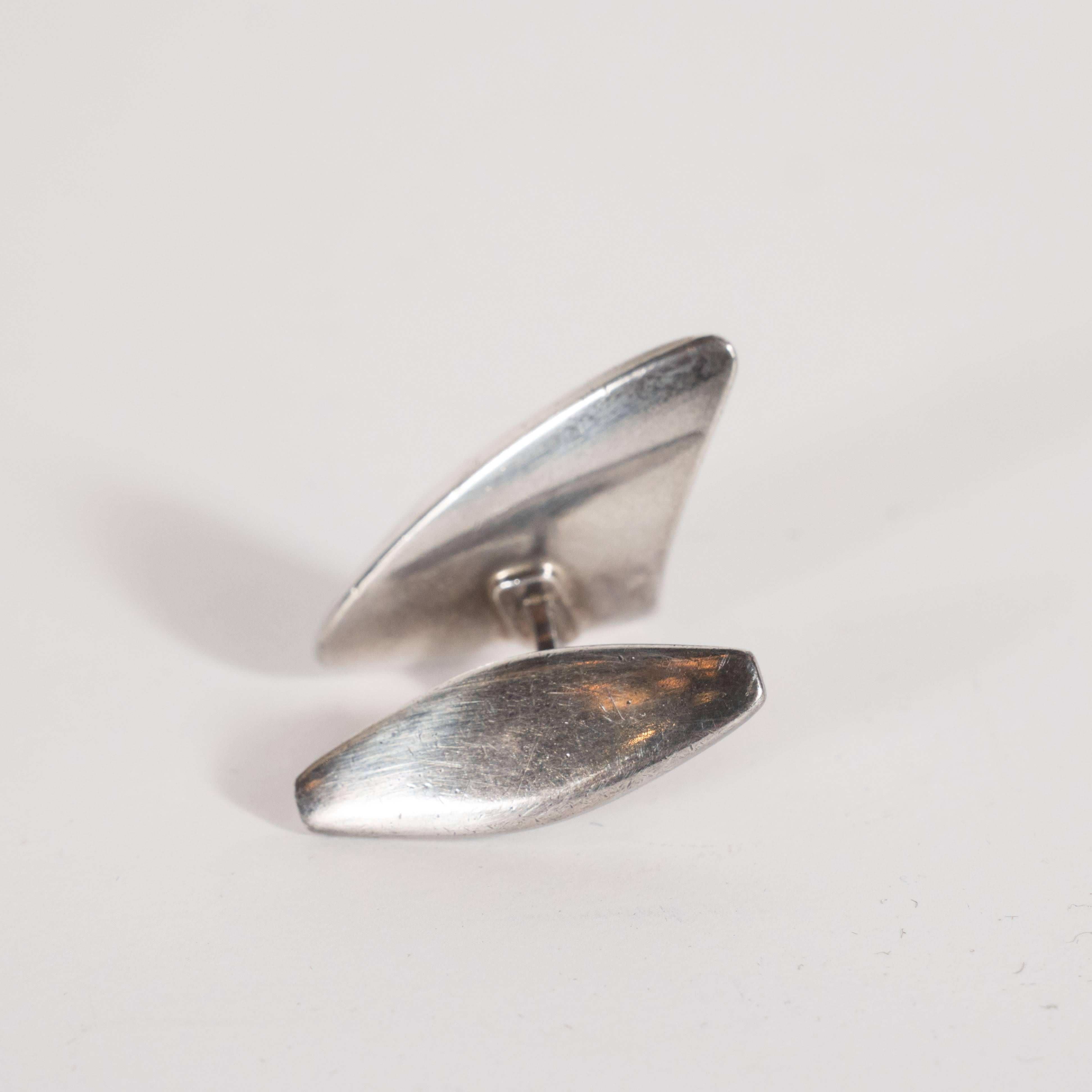 Mid-Century Modernist Space Age Sterling Silver Cufflinks by Georg Jensen 1