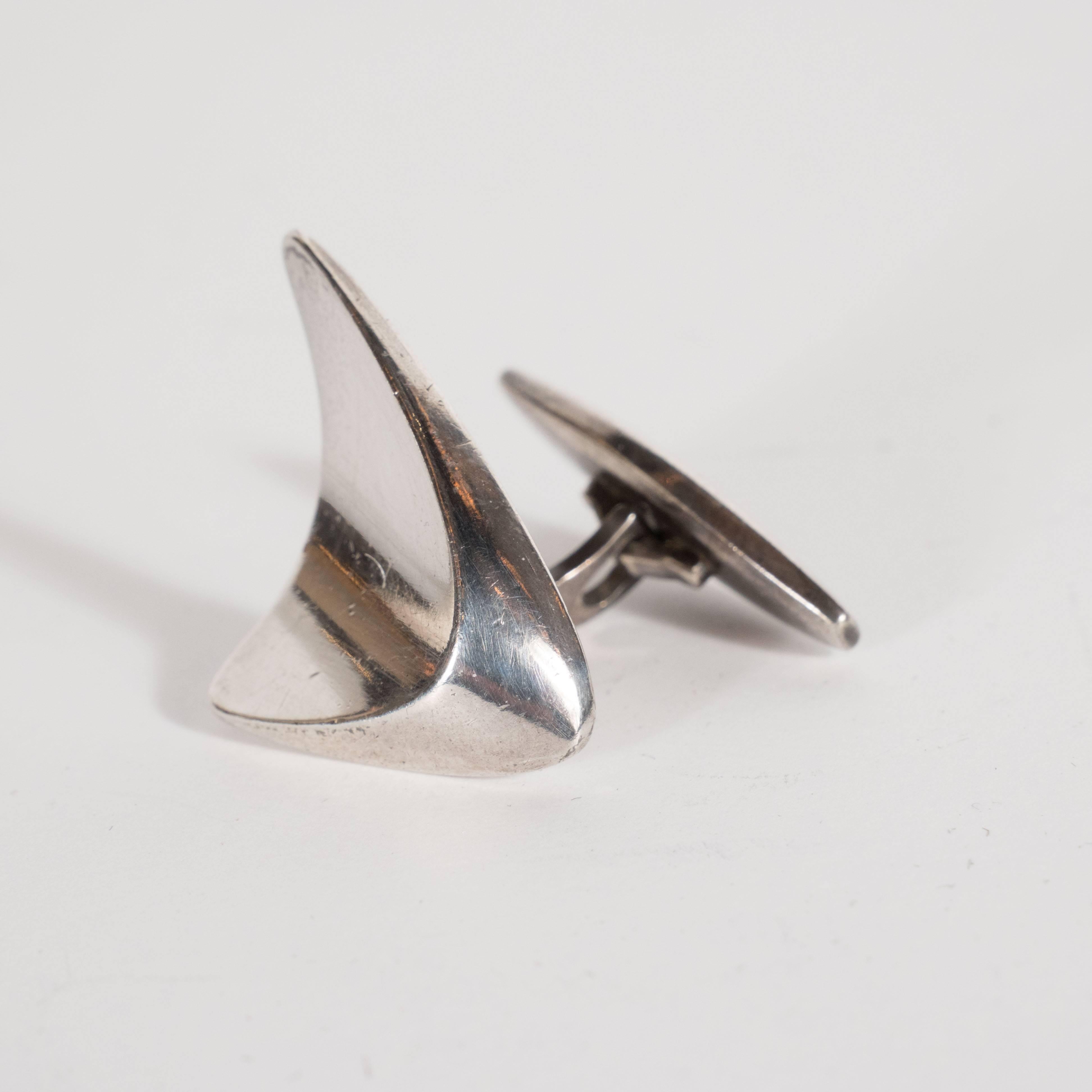 Men's Mid-Century Modernist Space Age Sterling Silver Cufflinks by Georg Jensen