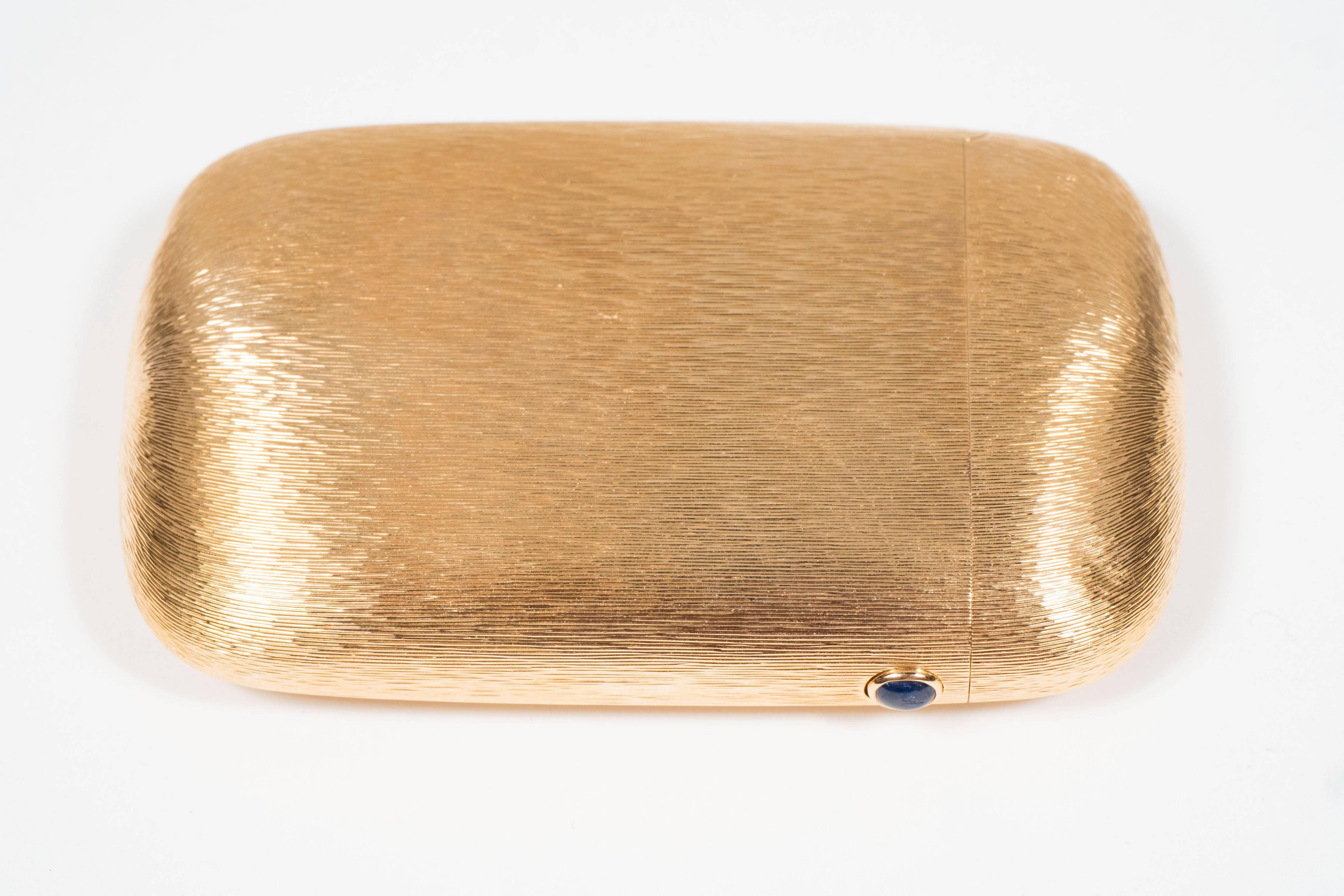Cartier Mid-Century Gold Cigarette Case with Sapphire Accent Button In Excellent Condition In New York, NY