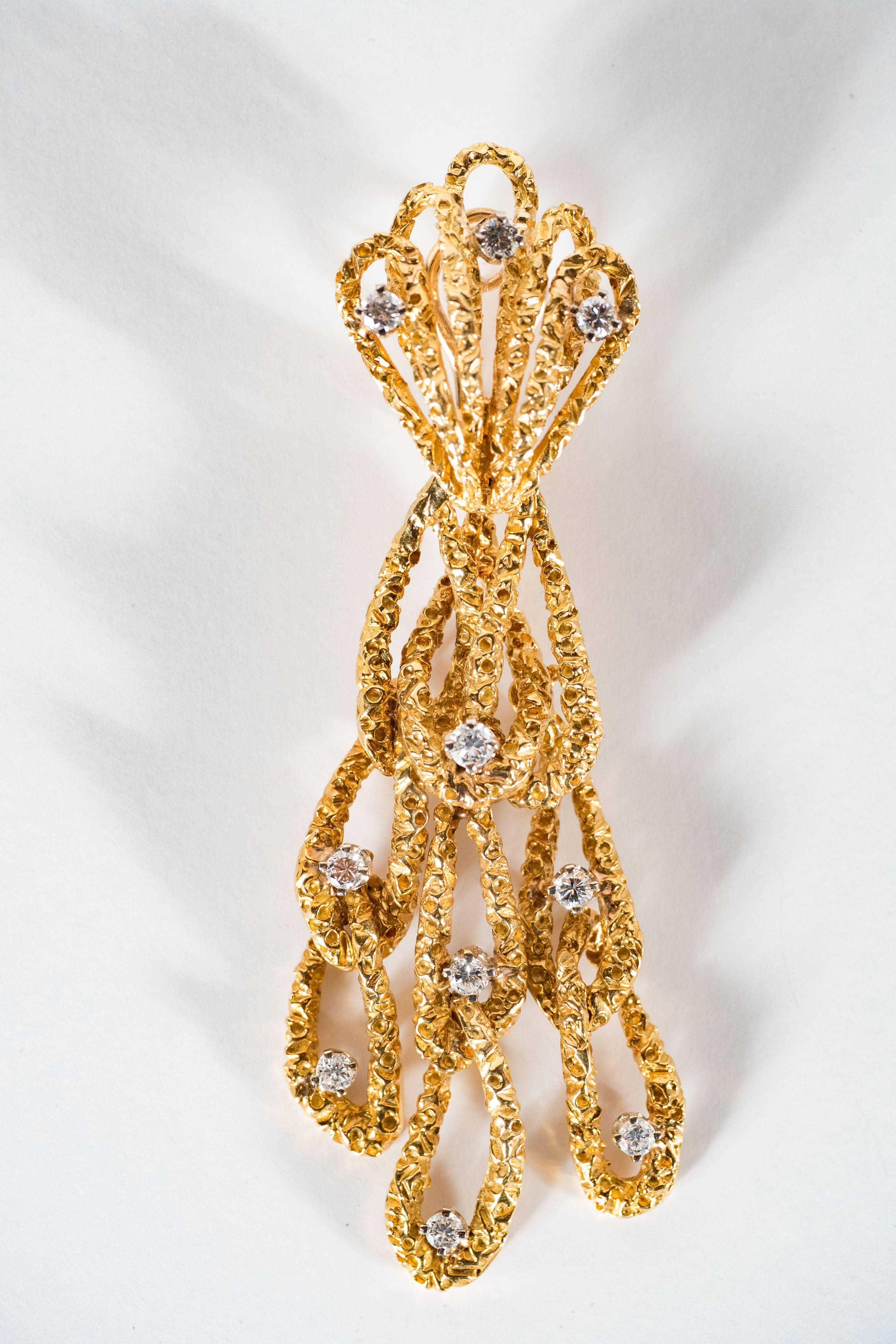 Stunning Mid-Century Diamond Gold Hanging Earrings 2