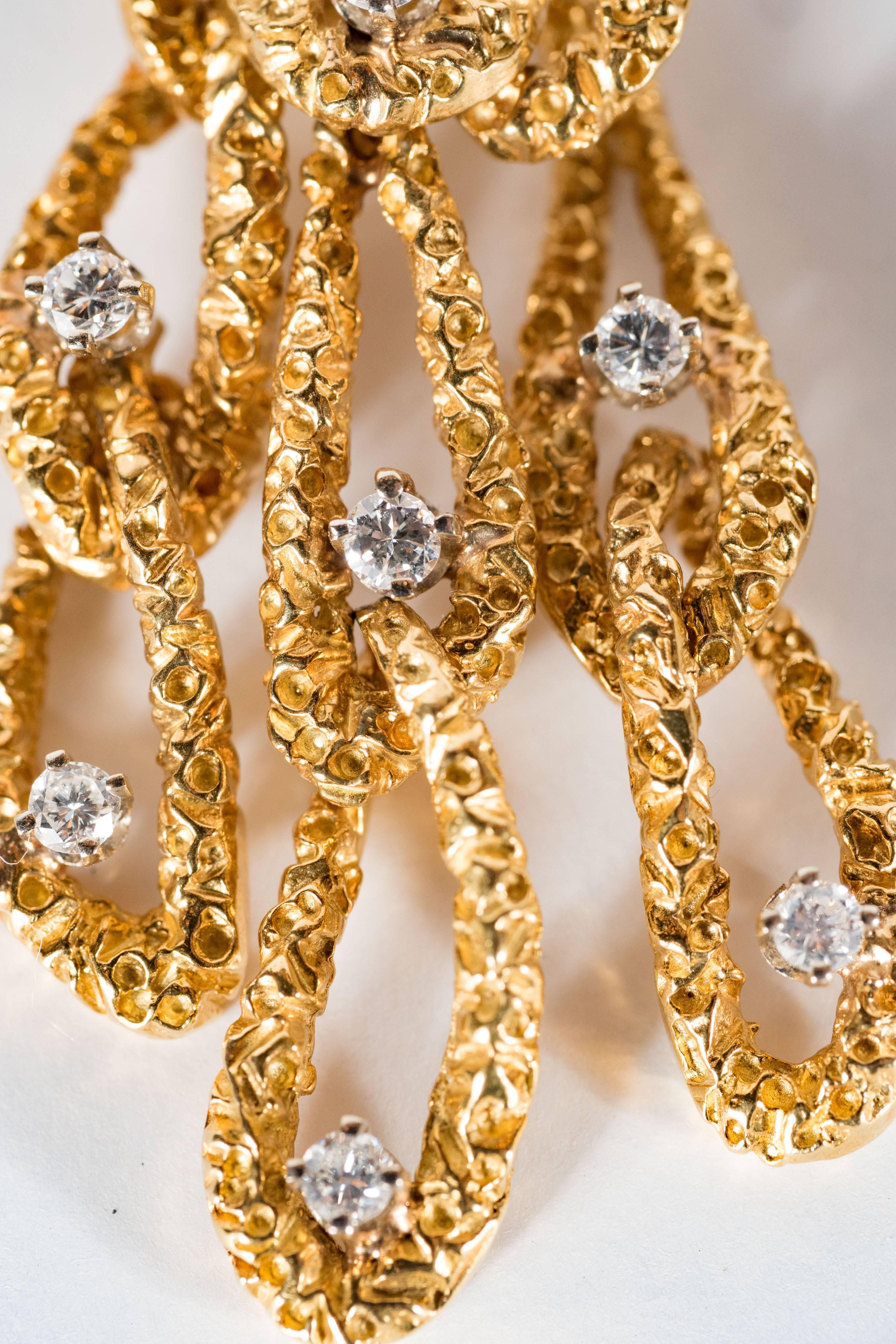 Women's or Men's Stunning Mid-Century Diamond Gold Hanging Earrings