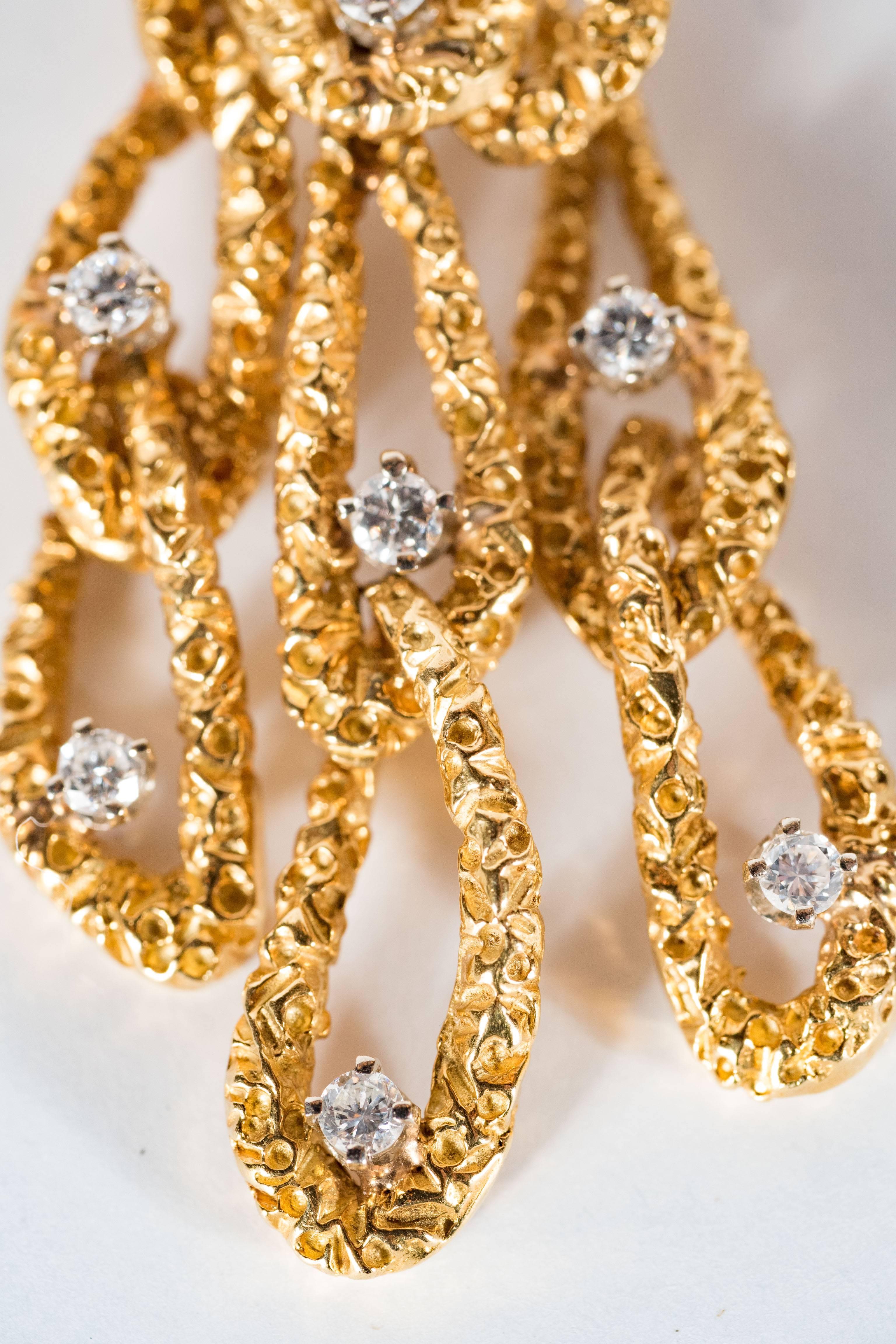 Stunning Mid-Century Diamond Gold Hanging Earrings 4