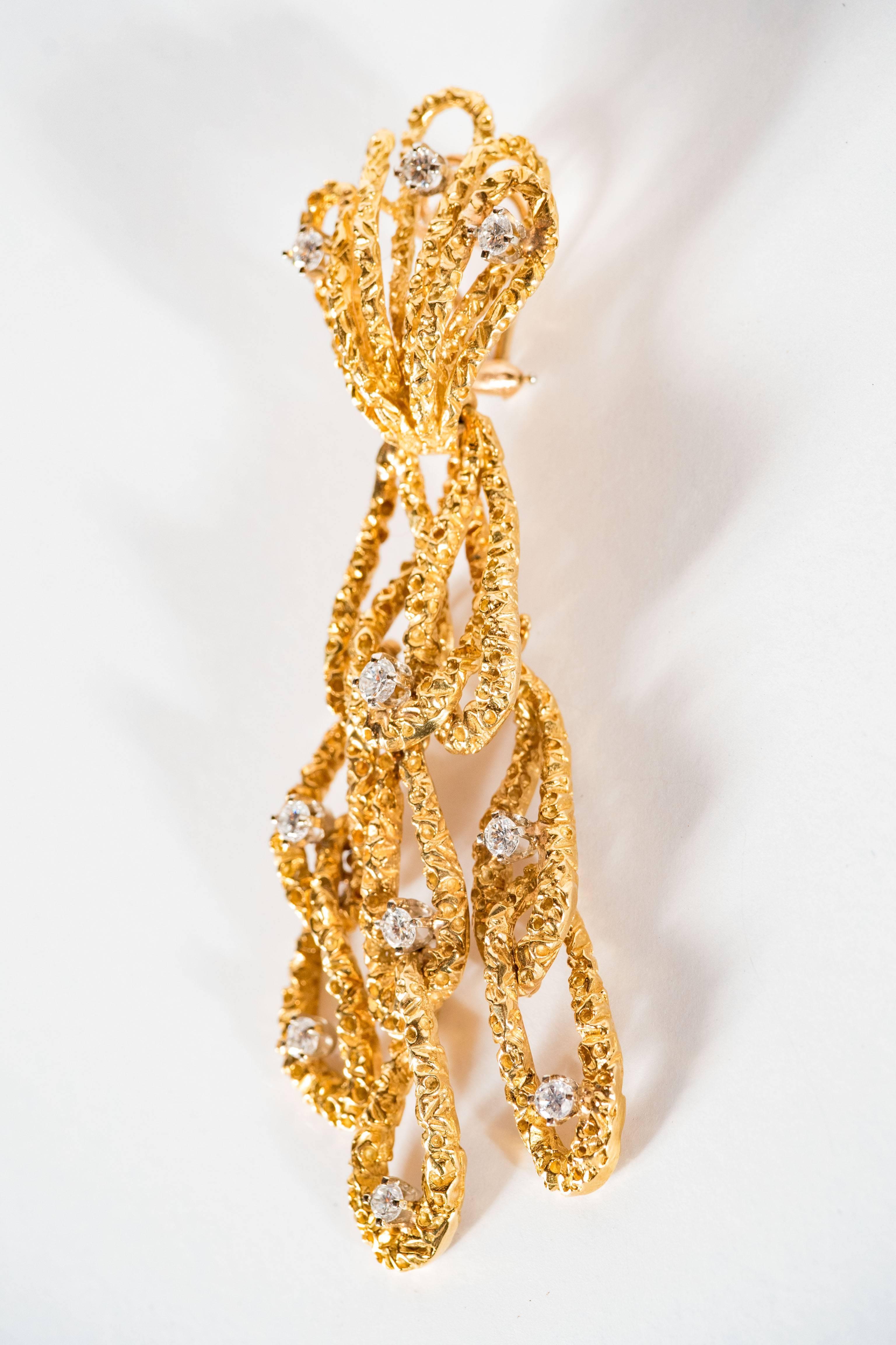 Stunning Mid-Century Diamond Gold Hanging Earrings 3