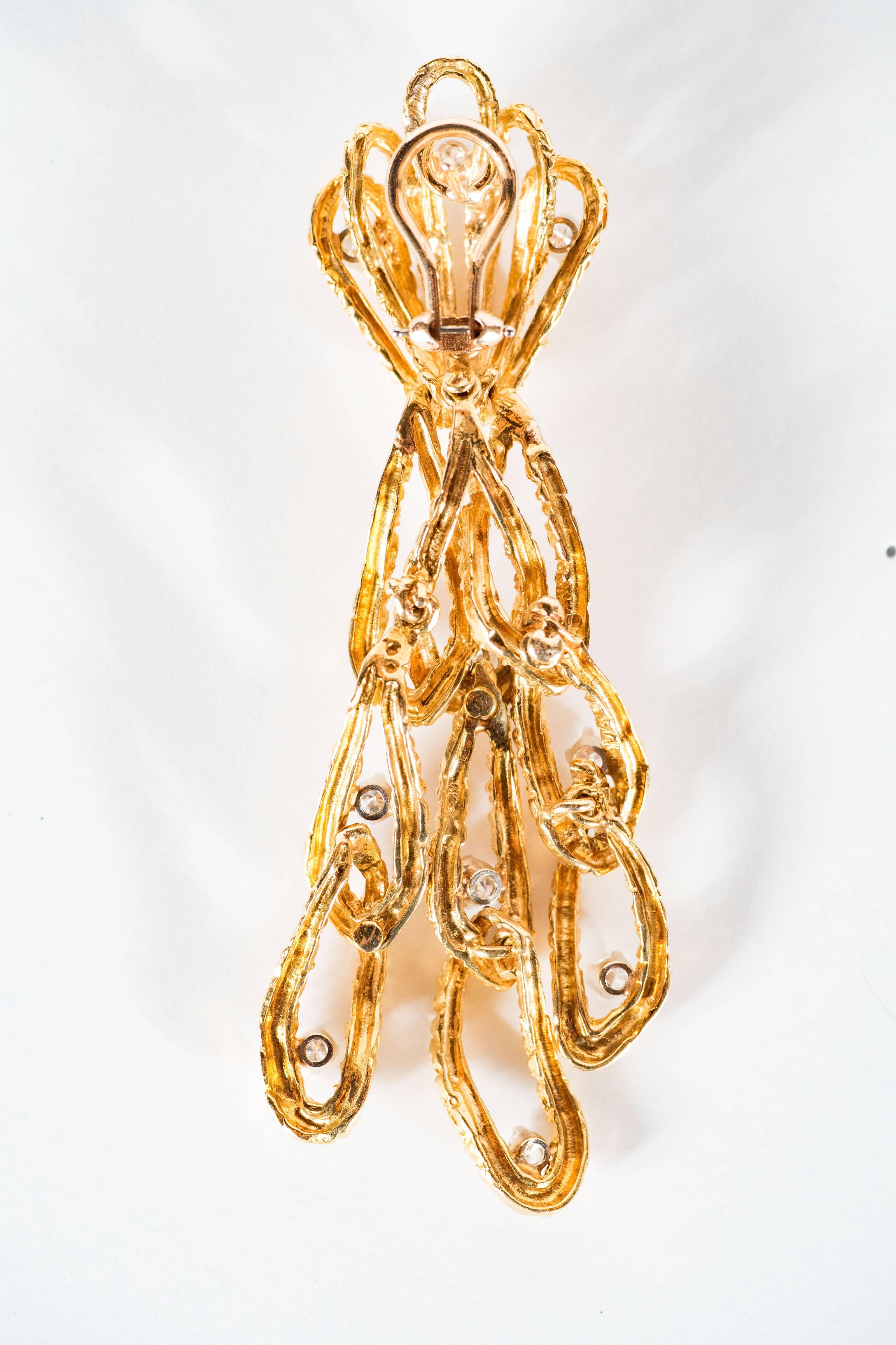 Stunning Mid-Century Diamond Gold Hanging Earrings 1