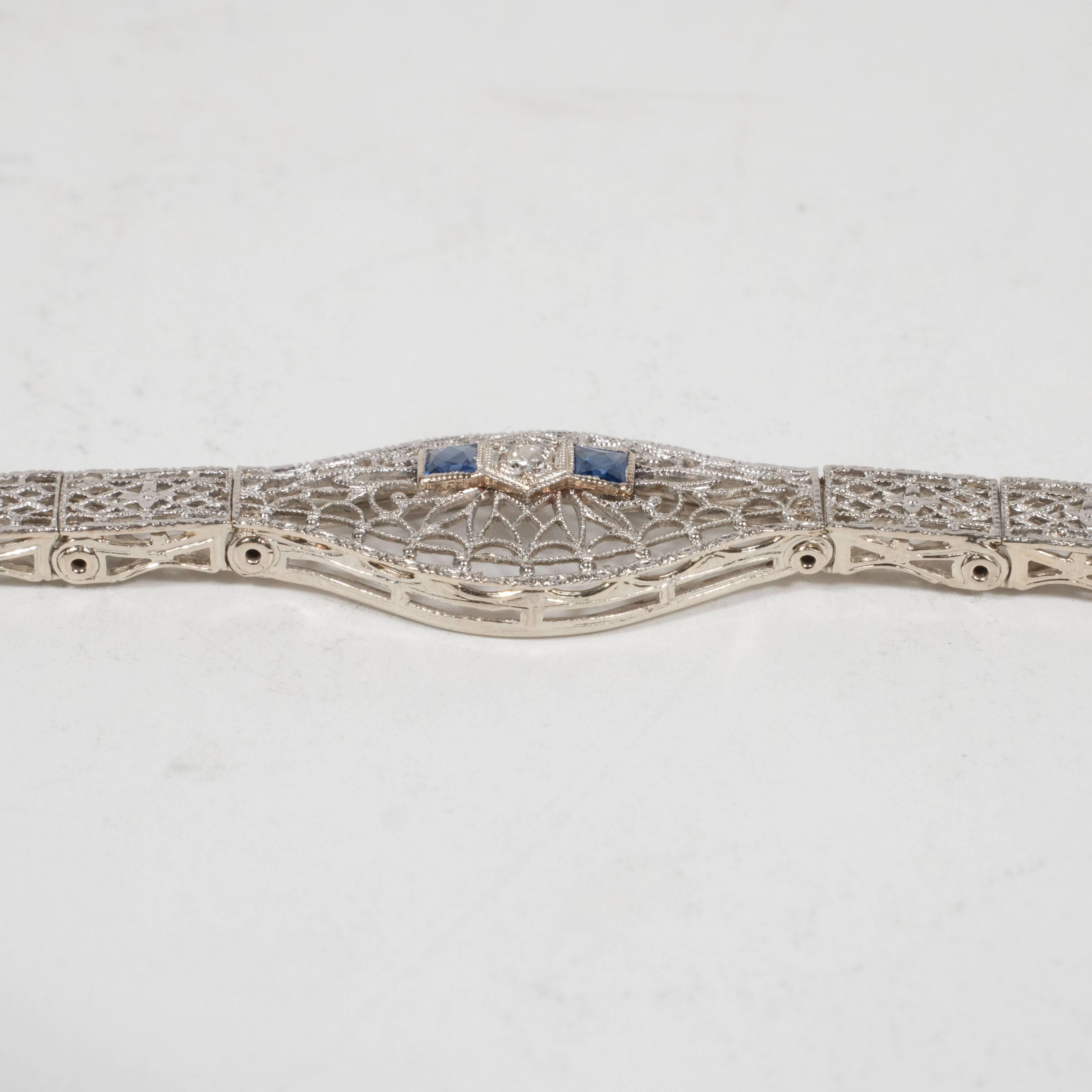 Elegant Art Deco White Gold, Diamond Bracelet Baroque Motifs 2