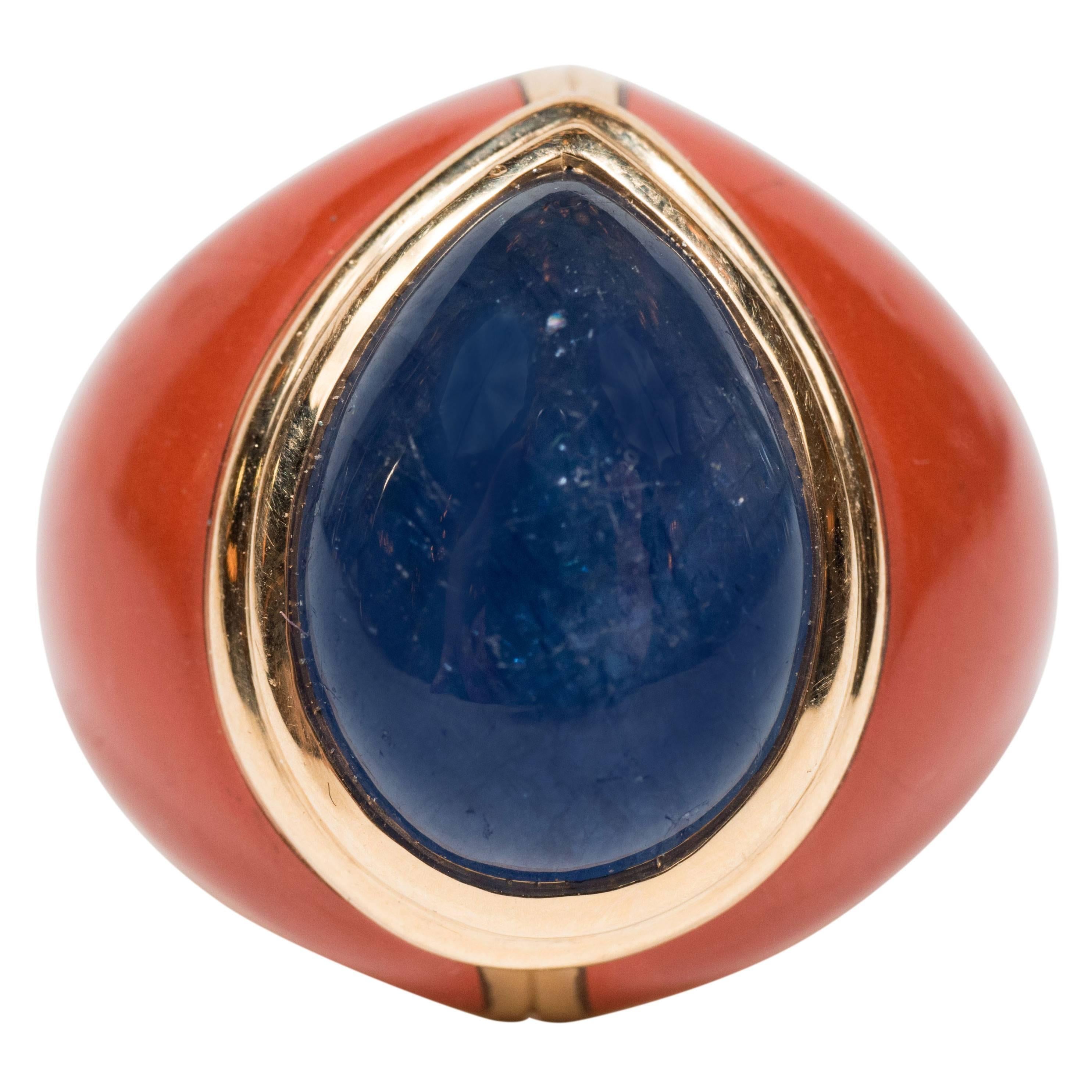 Mid-Century Modern Sapphire Jasper Gold Ring