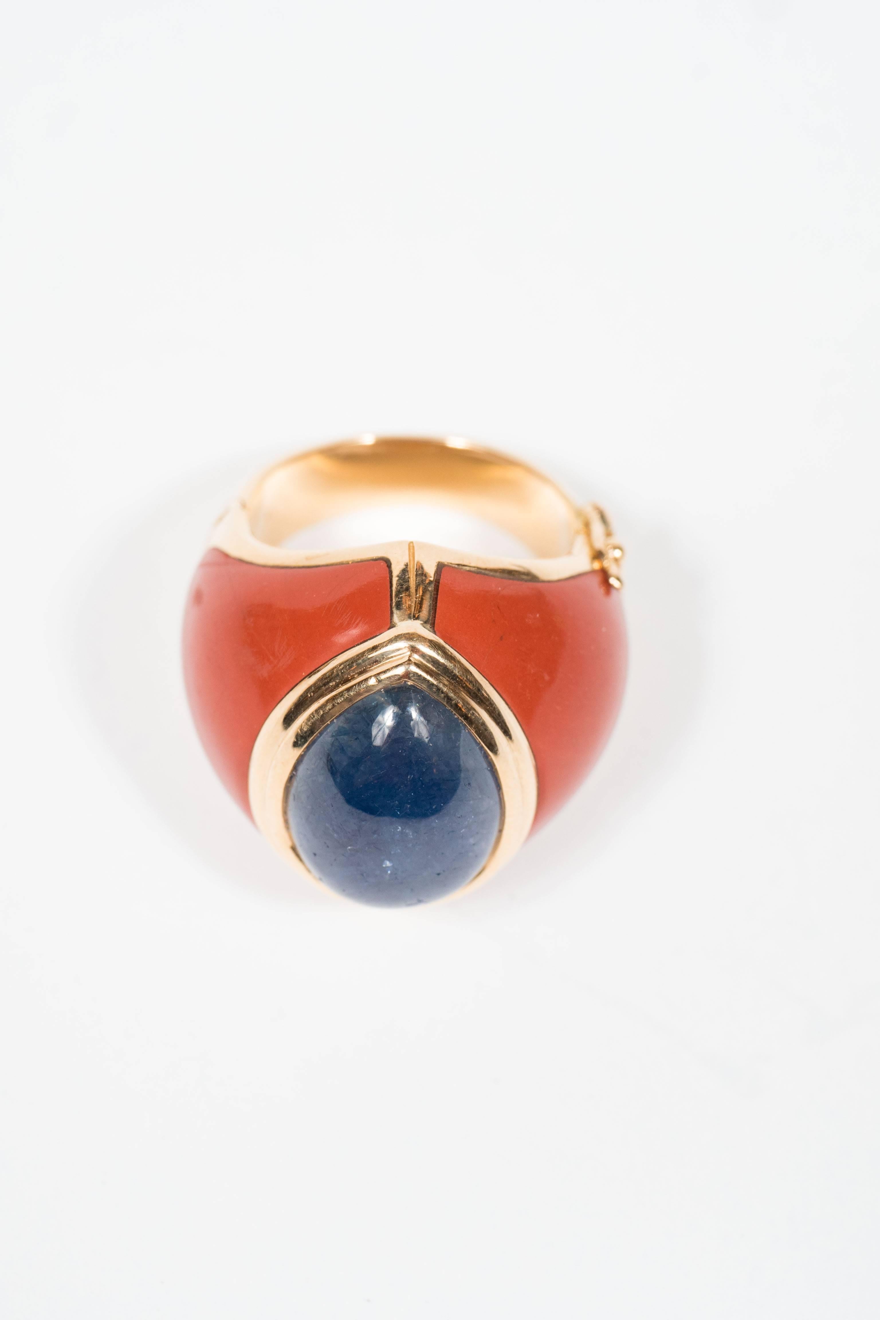 Modernist Mid-Century Modern Sapphire Jasper Gold Ring