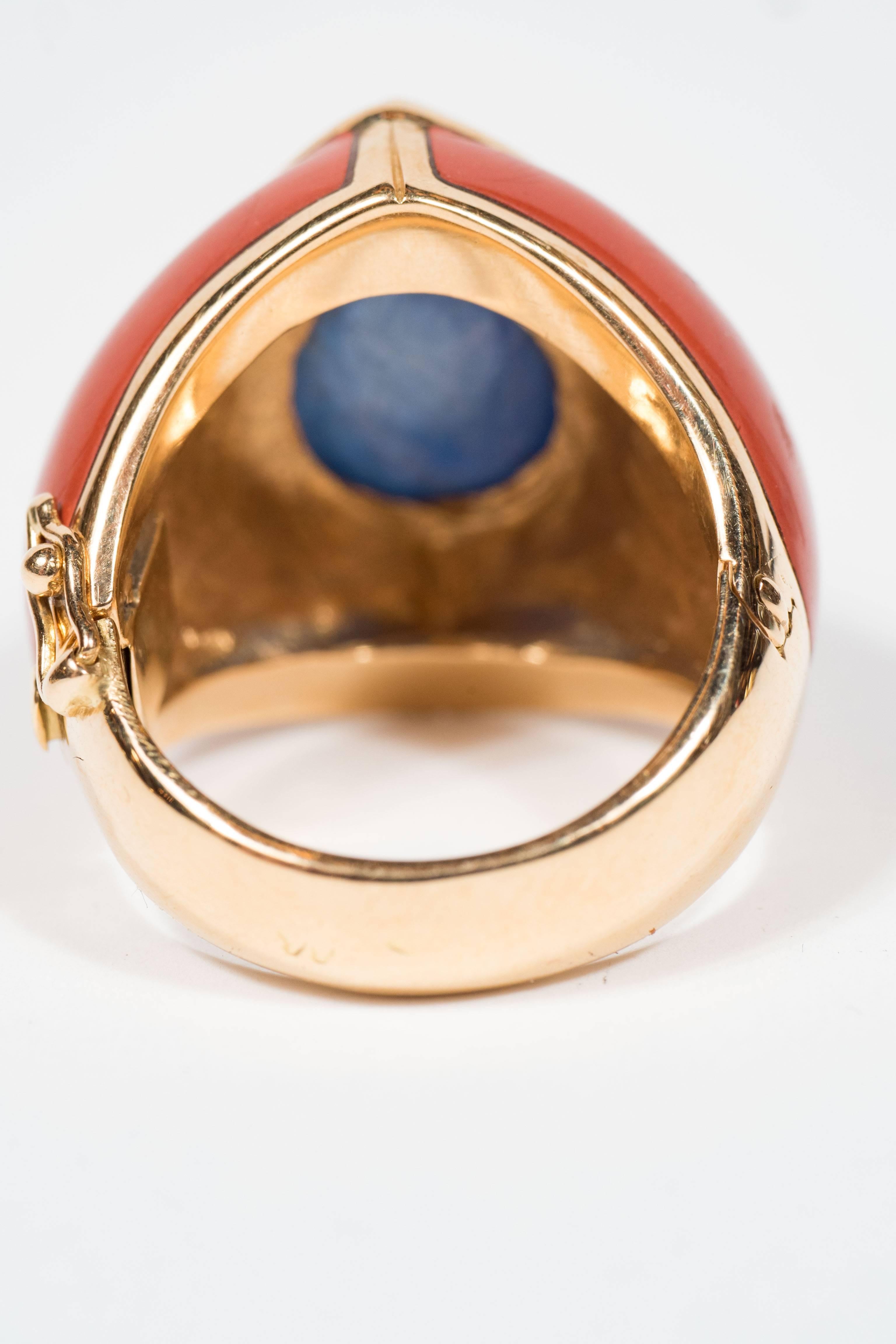 Mid-Century Modern Sapphire Jasper Gold Ring In Excellent Condition In New York, NY