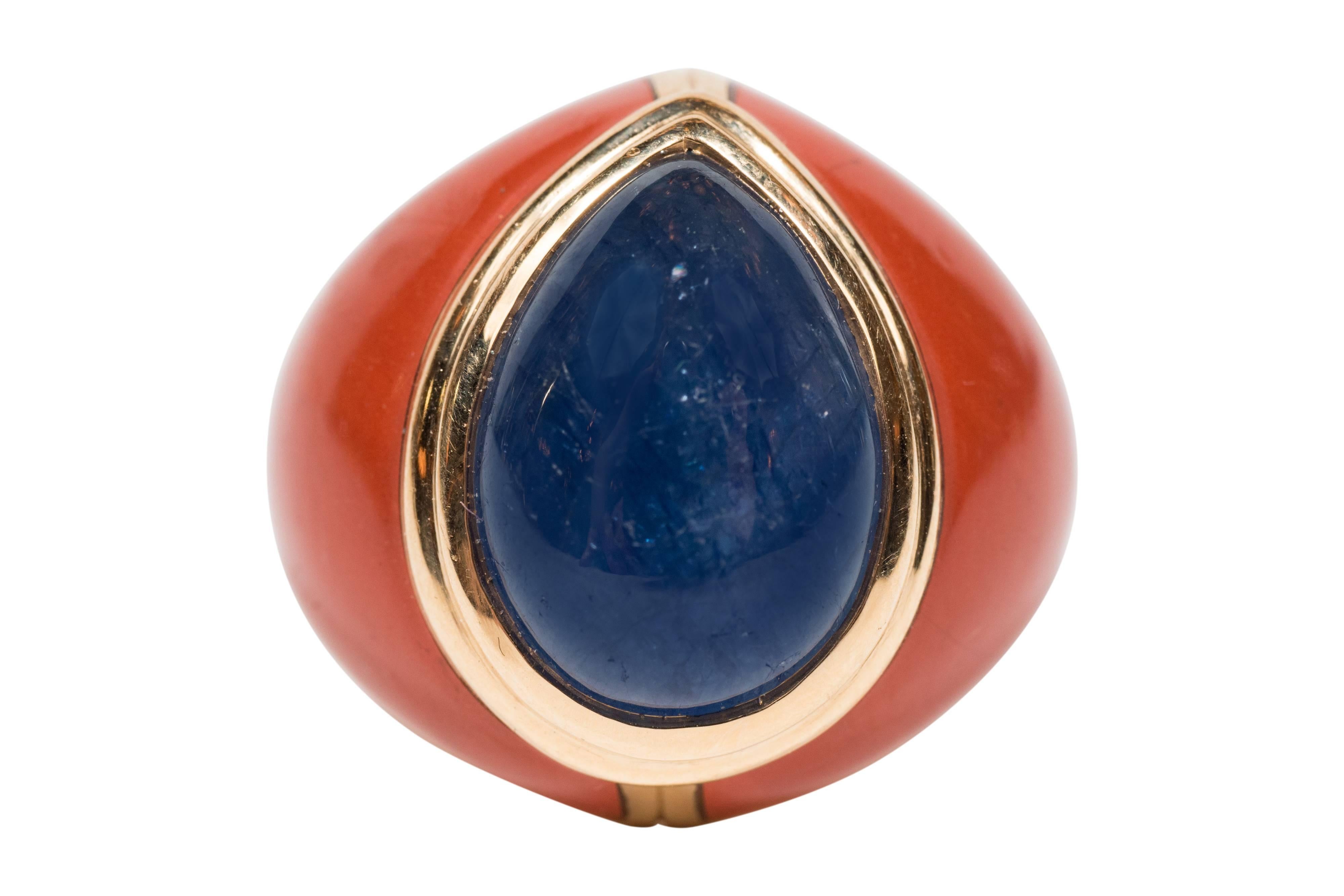 Mid-Century Modern Sapphire Jasper Gold Ring 1