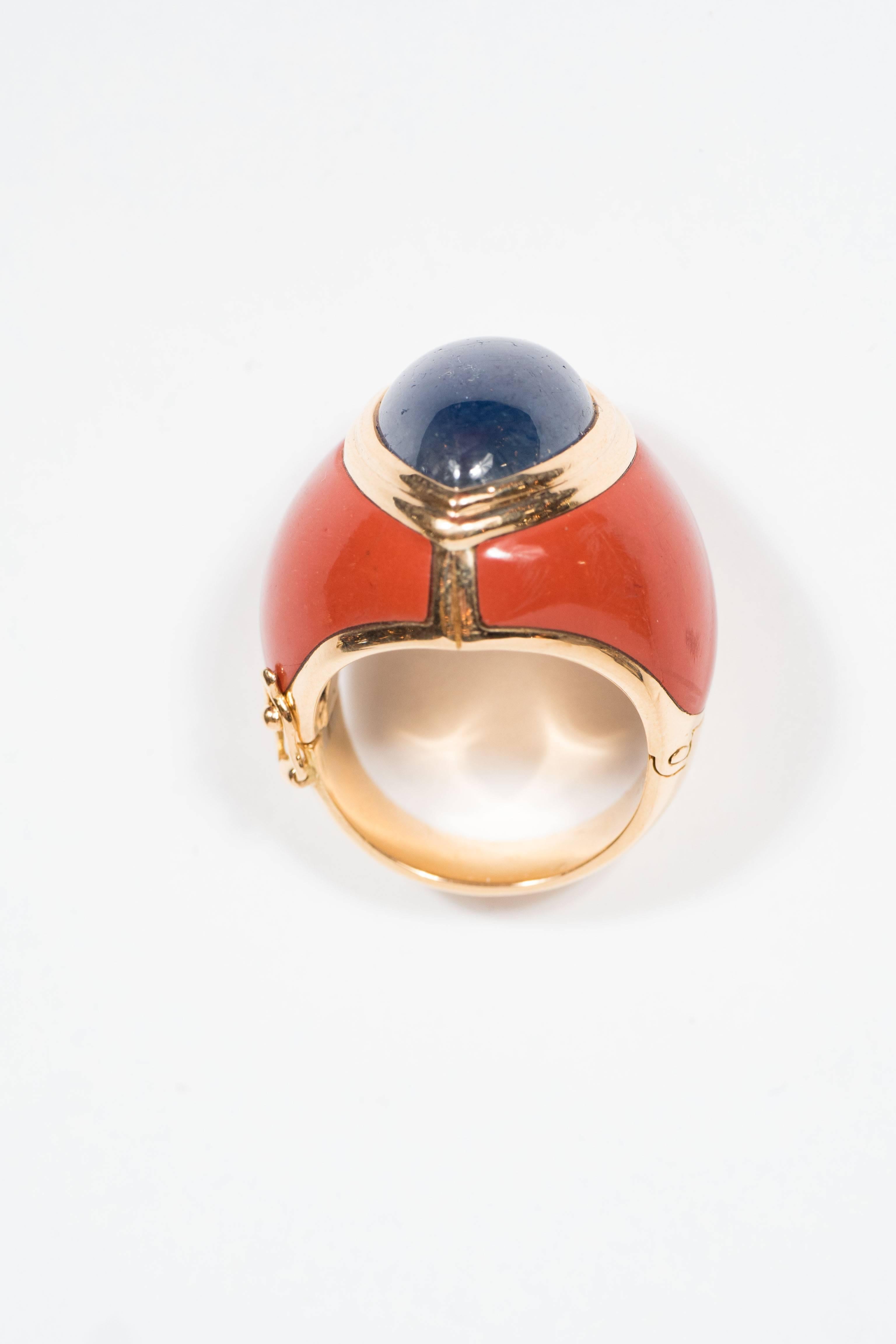 Mid-Century Modern Sapphire Jasper Gold Ring 2