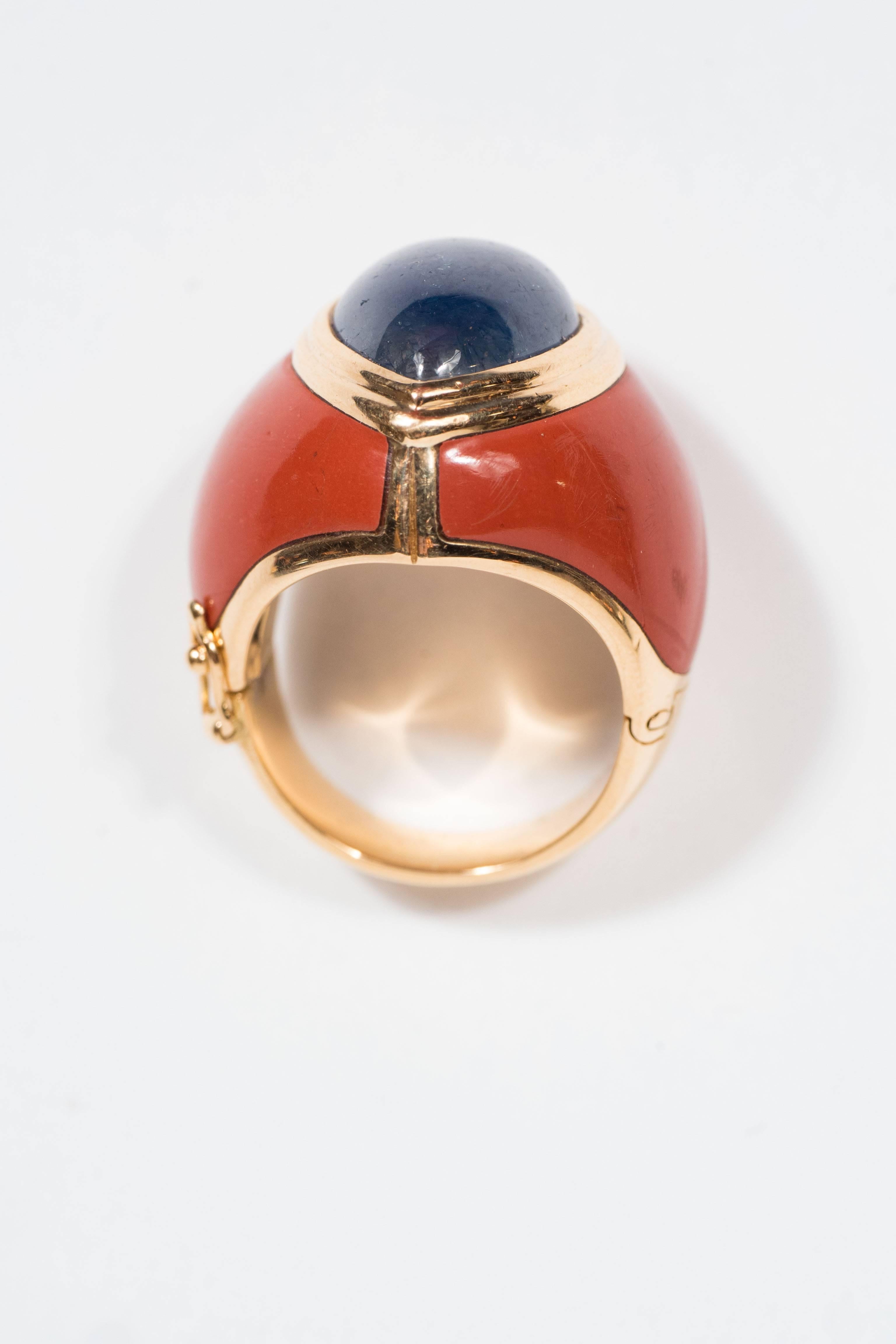 Mid-Century Modern Sapphire Jasper Gold Ring 3