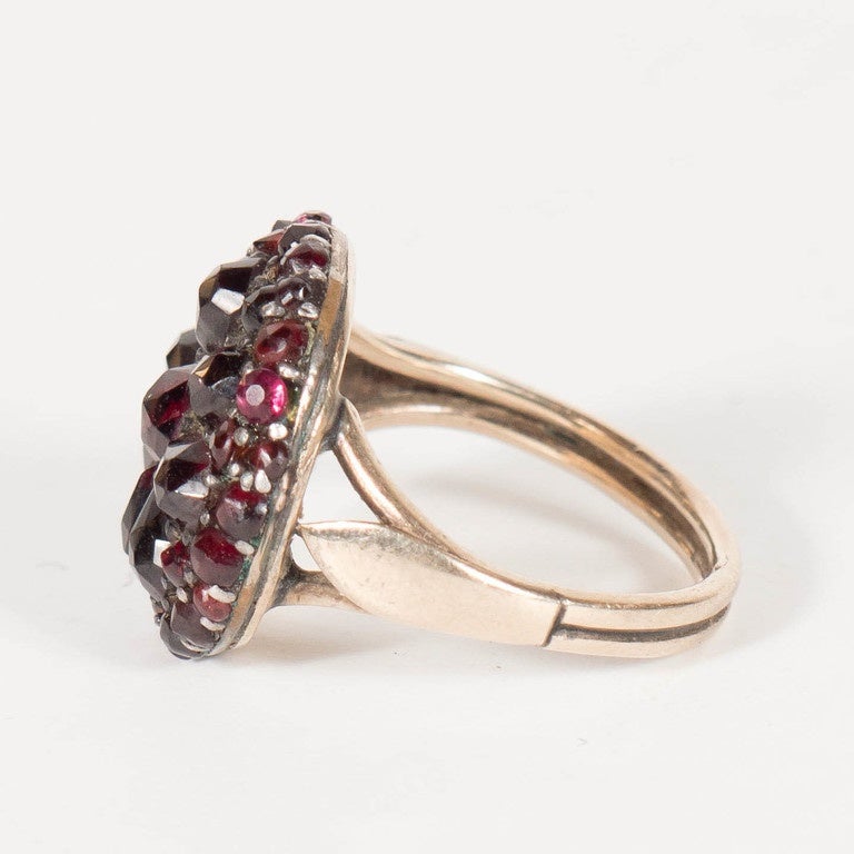 Antique Bohemian Garnet Silver Gold Starburst Design Cluster Ring