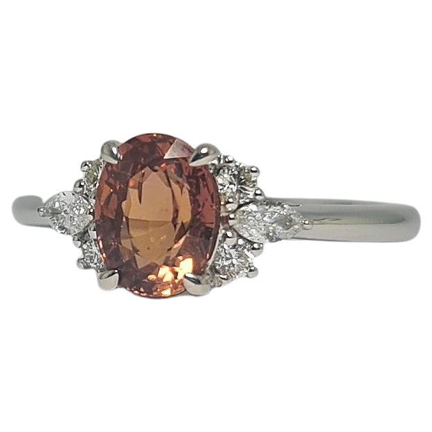 Ceylon Unheated Padparadscha 1.57ct Sapphire Natural Diamond 18K White Gold Ring For Sale